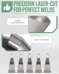 Foruly mandrel-bent pie cut 2.5in promotes smooth flow.
