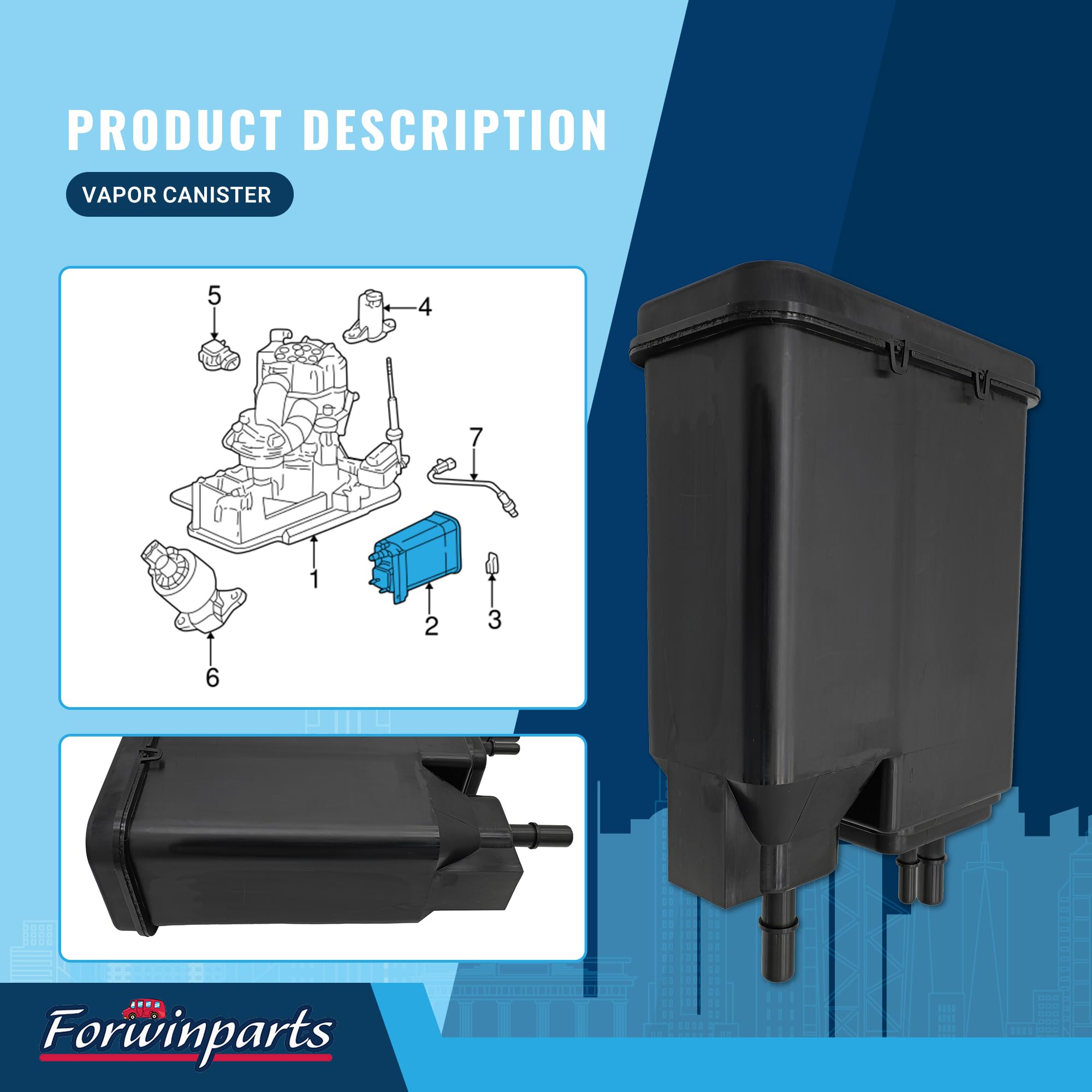 Forwinparts evap canister packaging box ready for replacement.