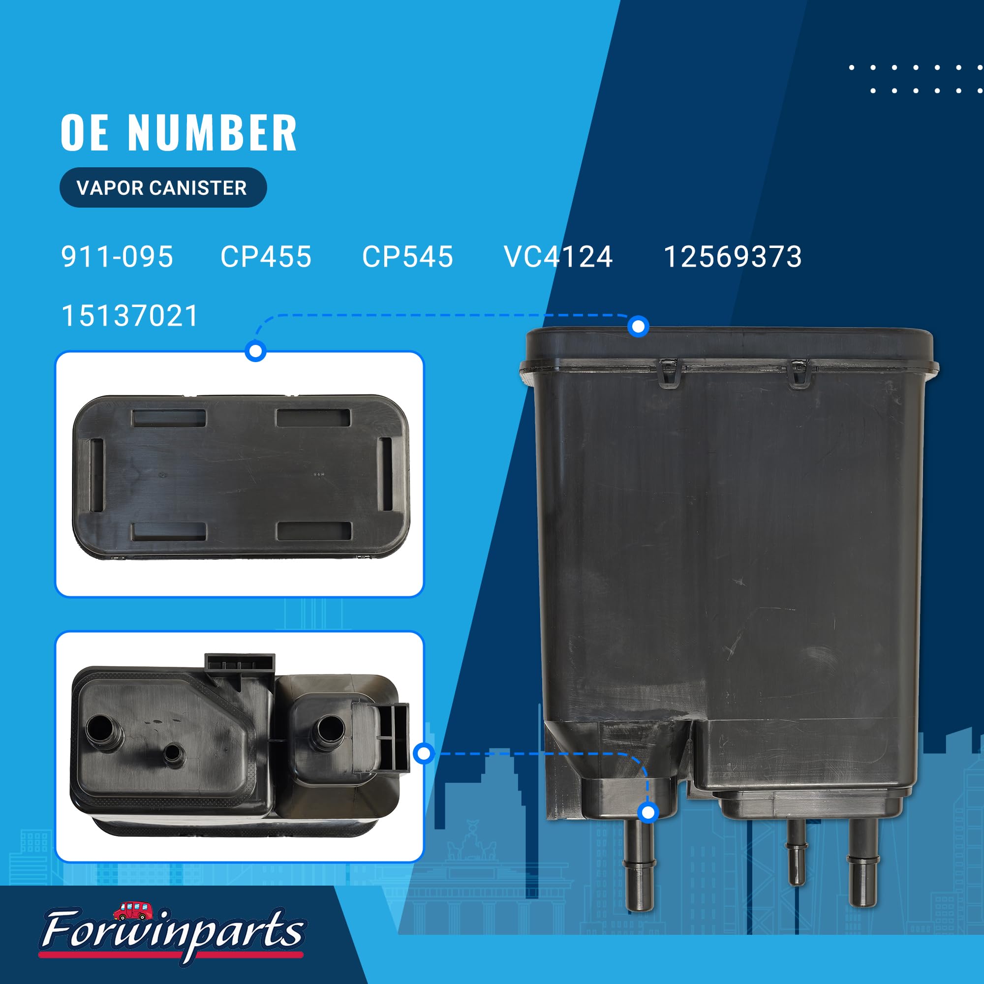 Forwinparts evap canister three-port design for versatile connections in vehicles.