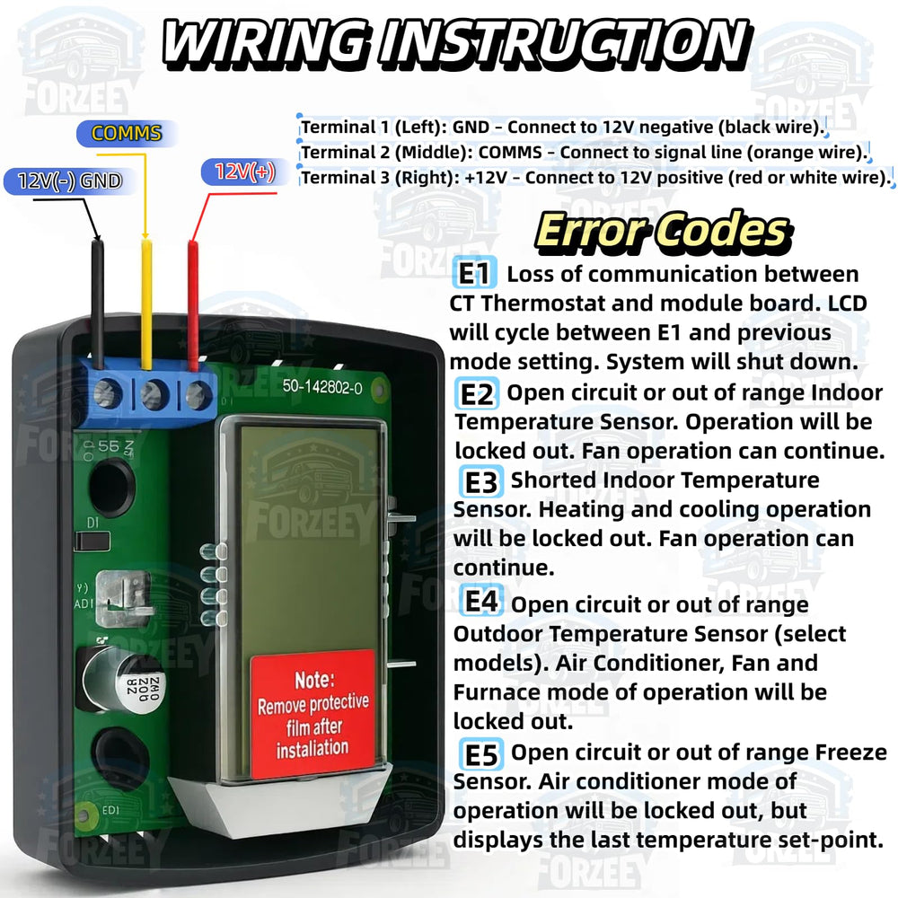 FORZEEY RV thermostat blue backlight aids night viewing.