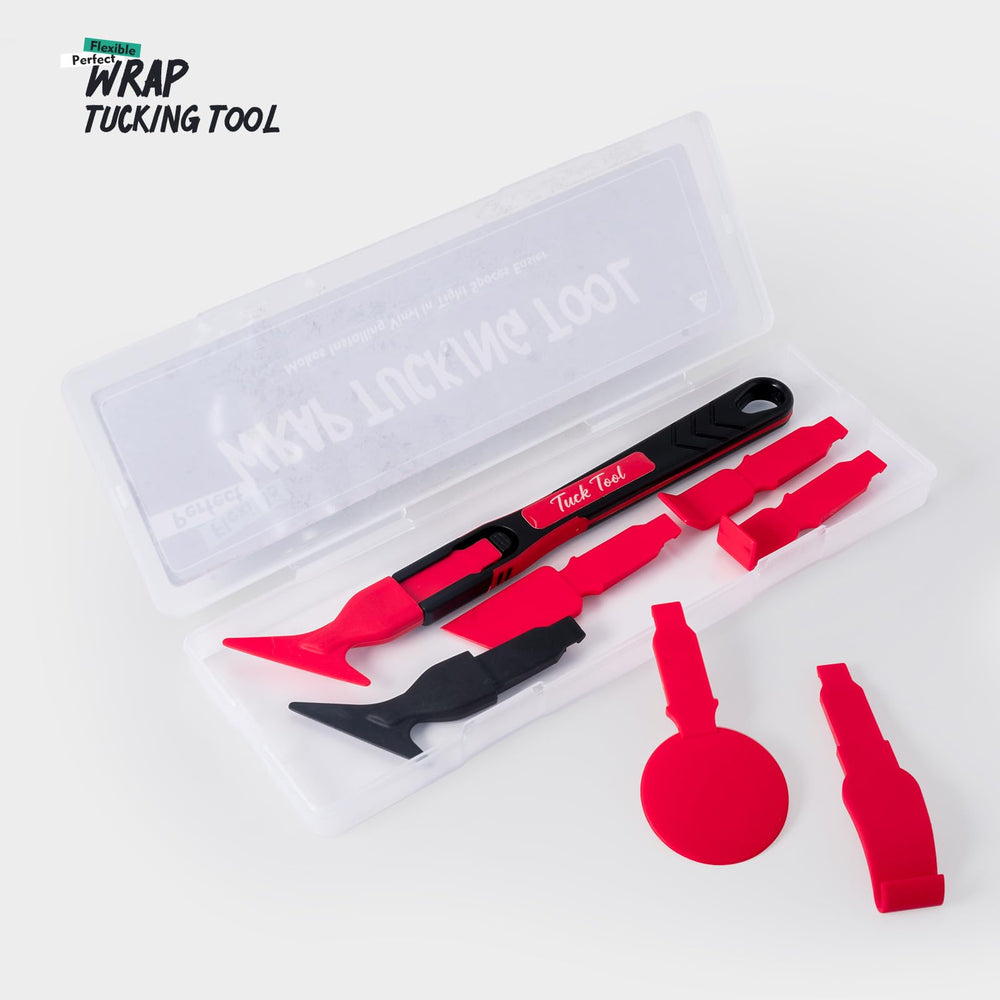 FOSHIO vinyl wrap tools come in a compact plastic case for organized storage and transport.