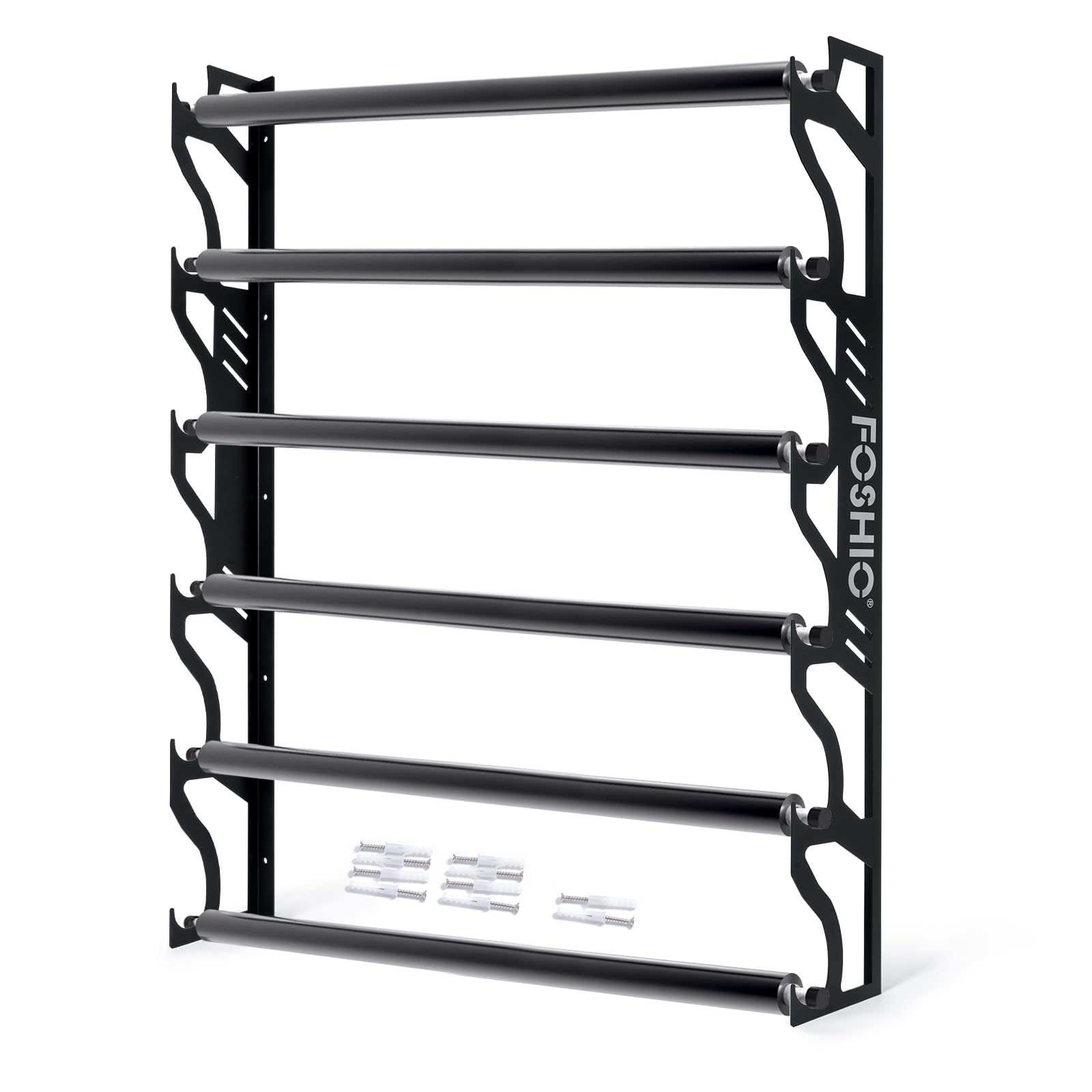 FOSHIO vinyl roll holder on wall keeps up to six rolls organized and within reach.