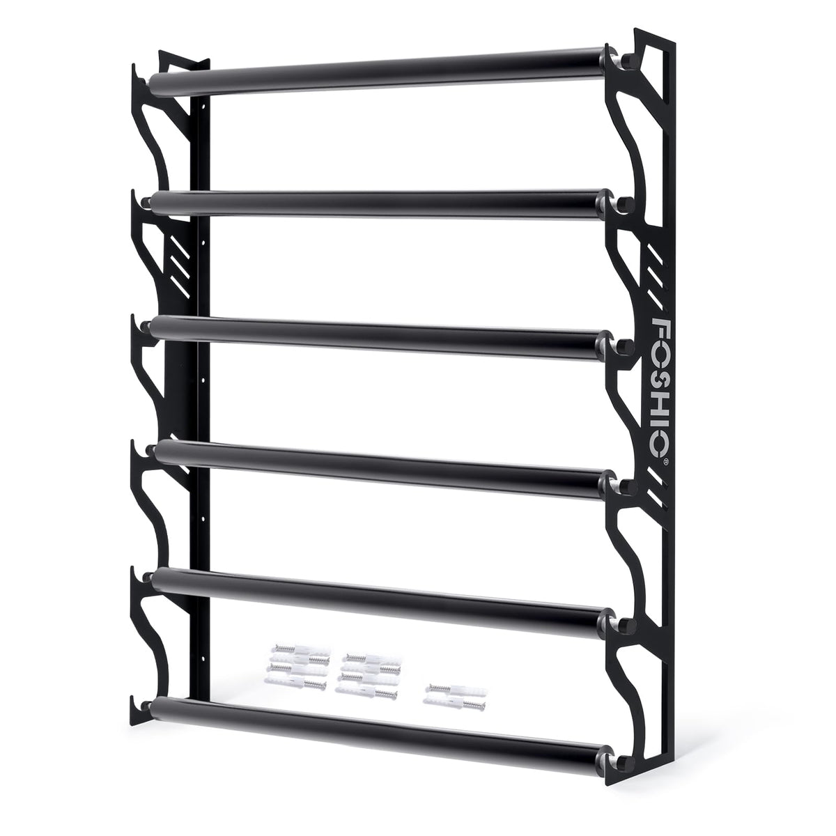 FOSHIO vinyl roll holder on wall keeps up to six rolls organized and within reach.