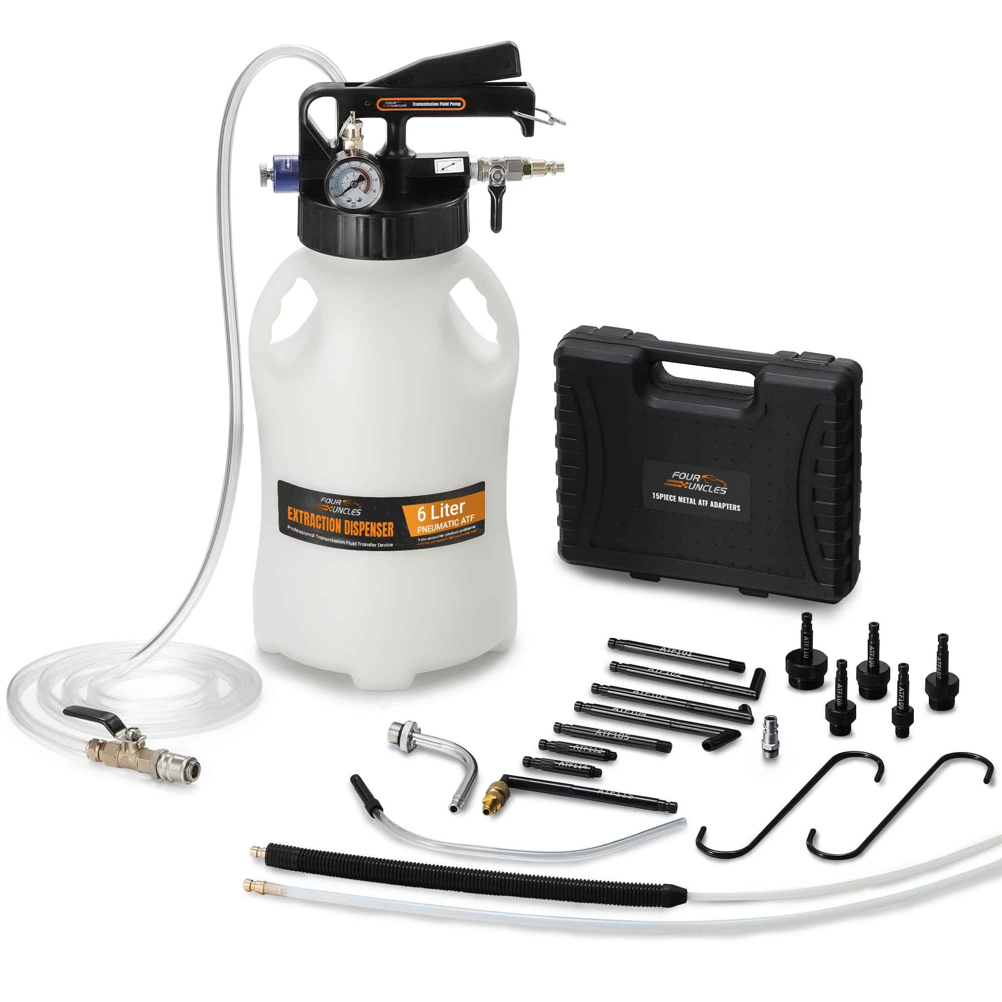 FOUR UNCLES 6L Pump assembly: safe, hands-free operation for efficient transmission fluid changes.