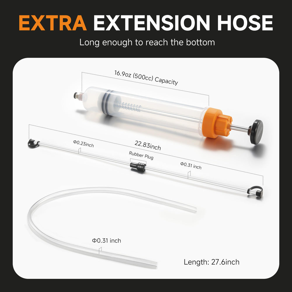 FOUR UNCLES fluid extractor extended-reach design helps access tight spaces.