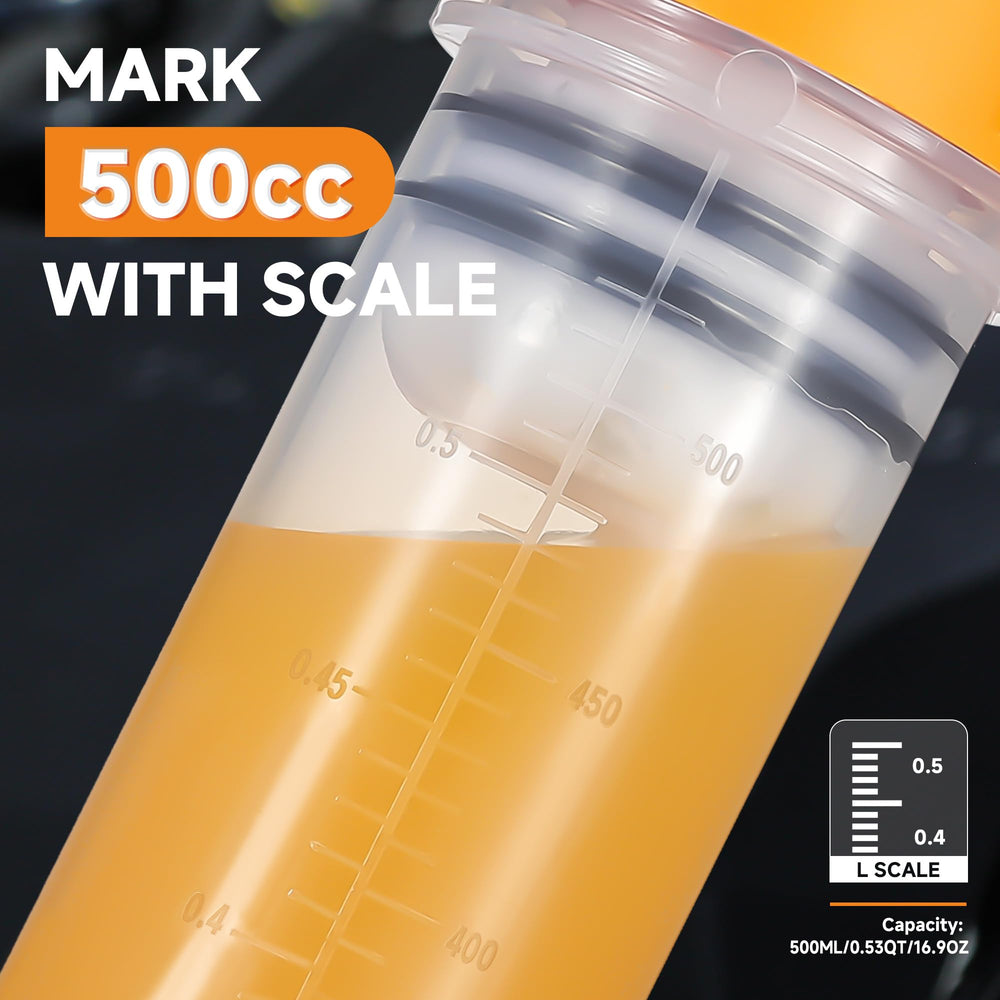 FOUR UNCLES fluid extractor transparent body shows cc-qt scale for monitoring.