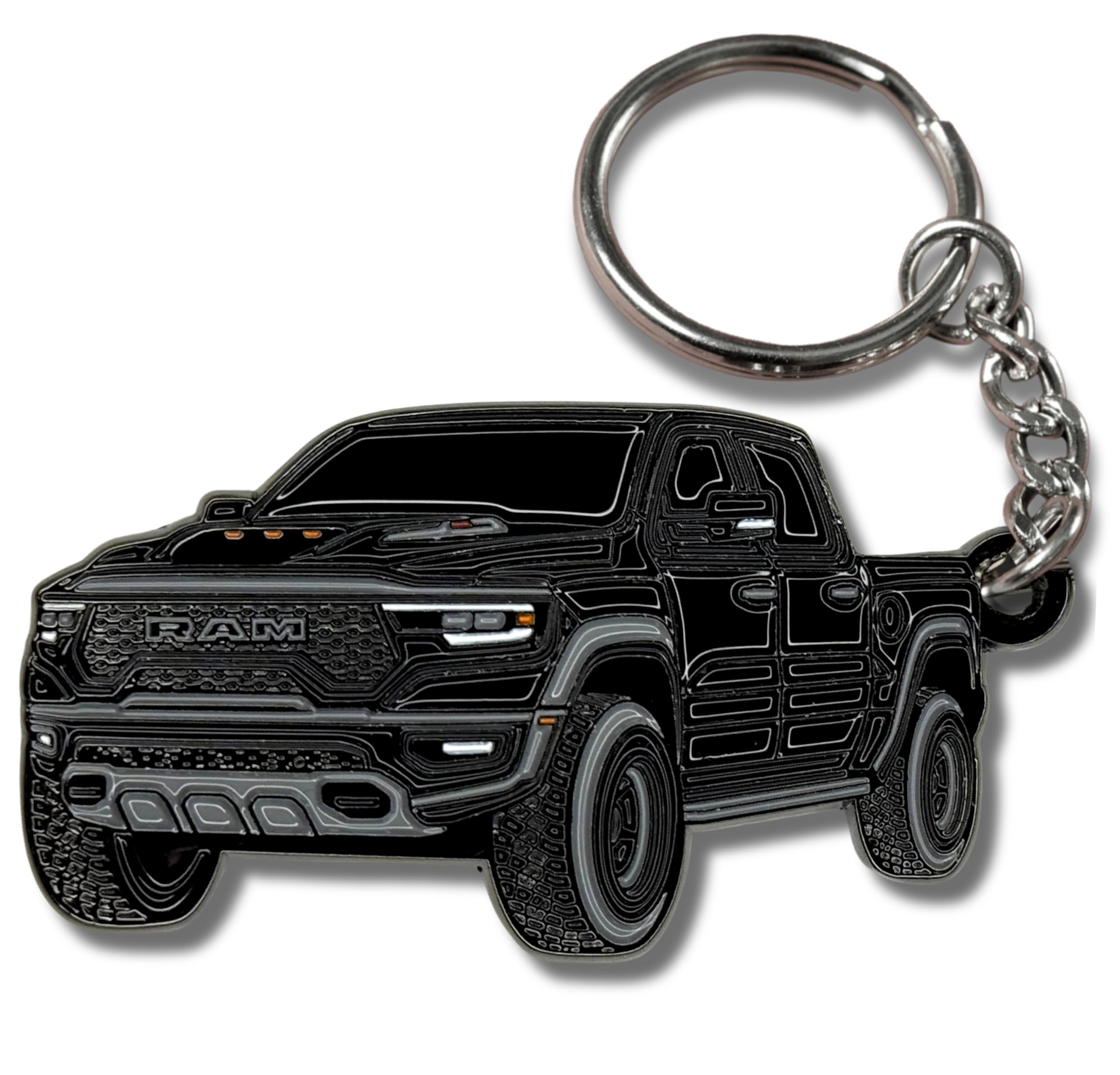 FOUR WHEEL BEAST Dodge Ram keychain close-up with raised details for premium feel