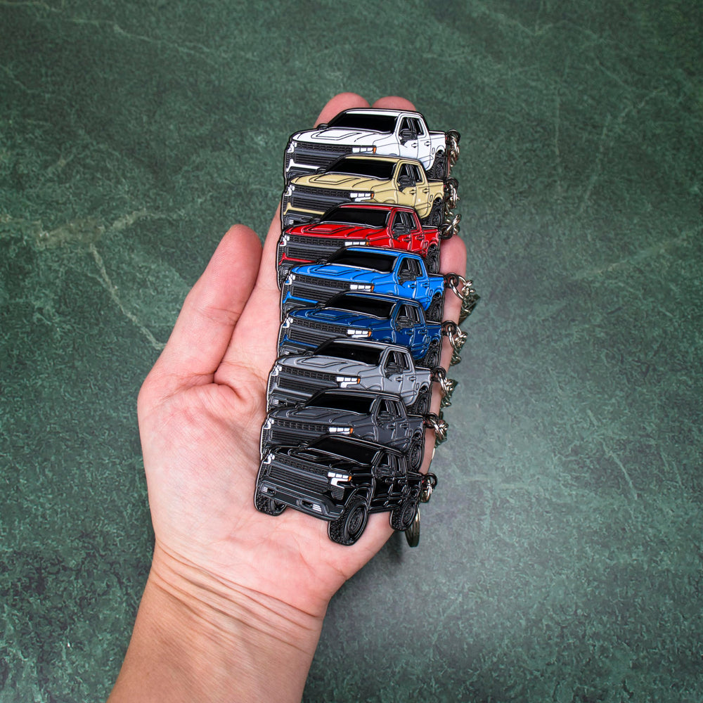 Four Wheel Beast glacier-blue shot highlights eye-catching Chevy key accessory.