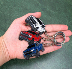 Four Wheel Beast white back view, sturdy keyring attachment shown.