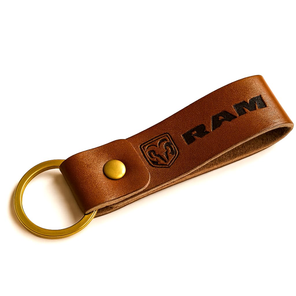 FOUR WHEEL BEAST RAM keychain in genuine leather for durable daily use.