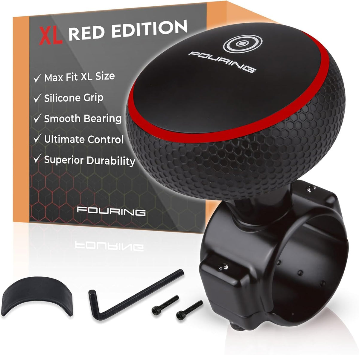FOURING BL steering wheel knob spinner with metal ball bearing for smooth rotation.