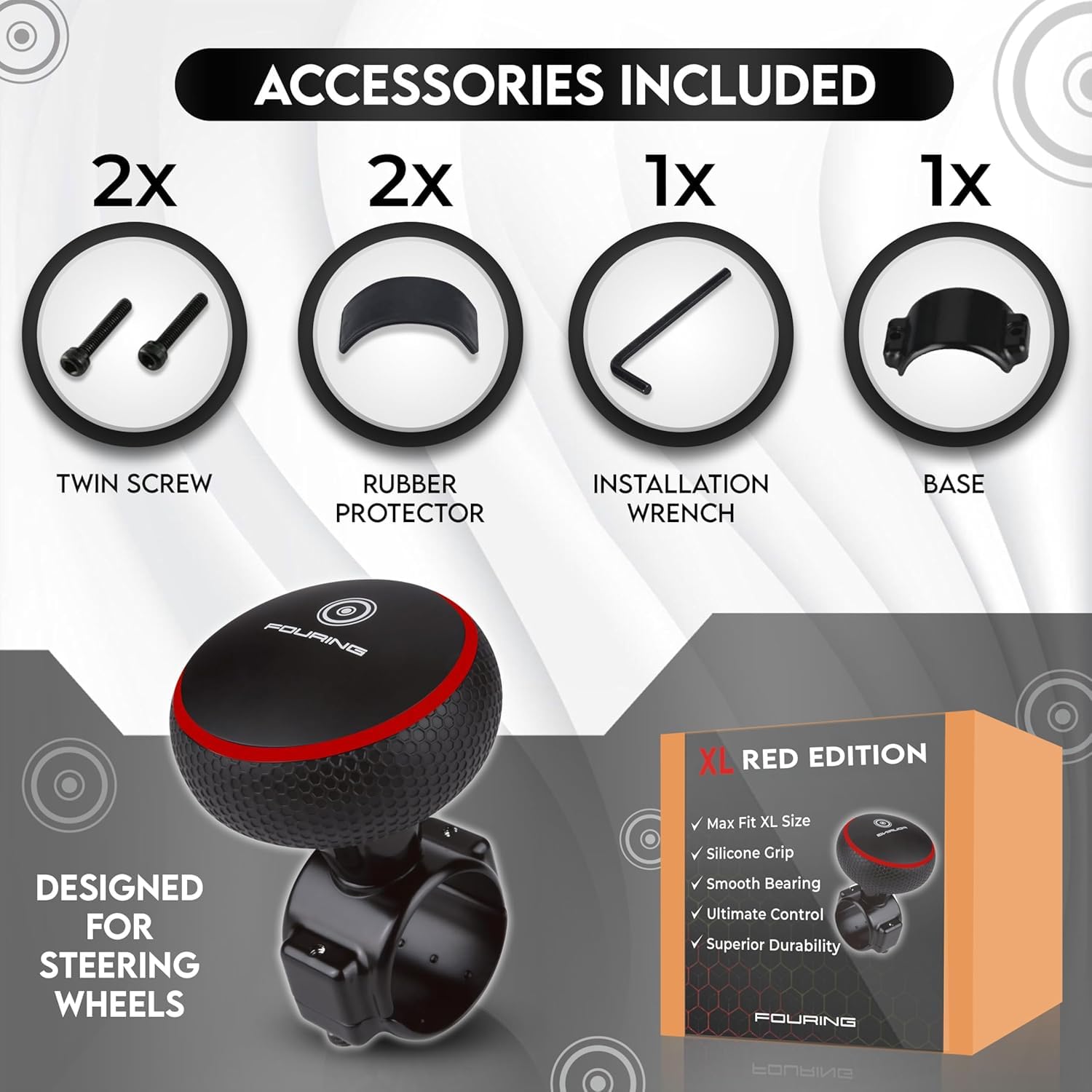 FOURING BL 90x60x80mm design fits many steering wheels securely.