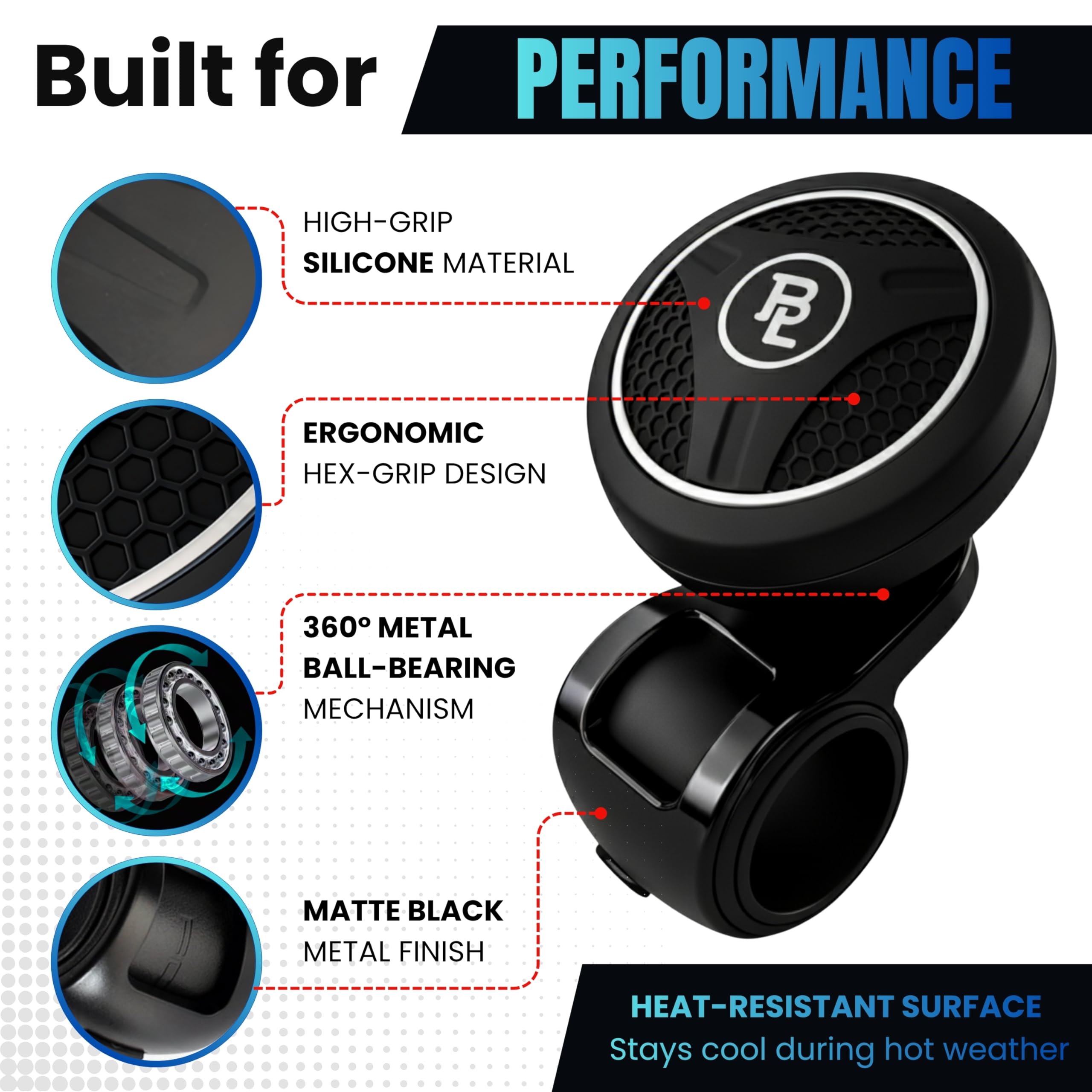 FOURING BL universal-fit steering knob for versatile vehicle use.