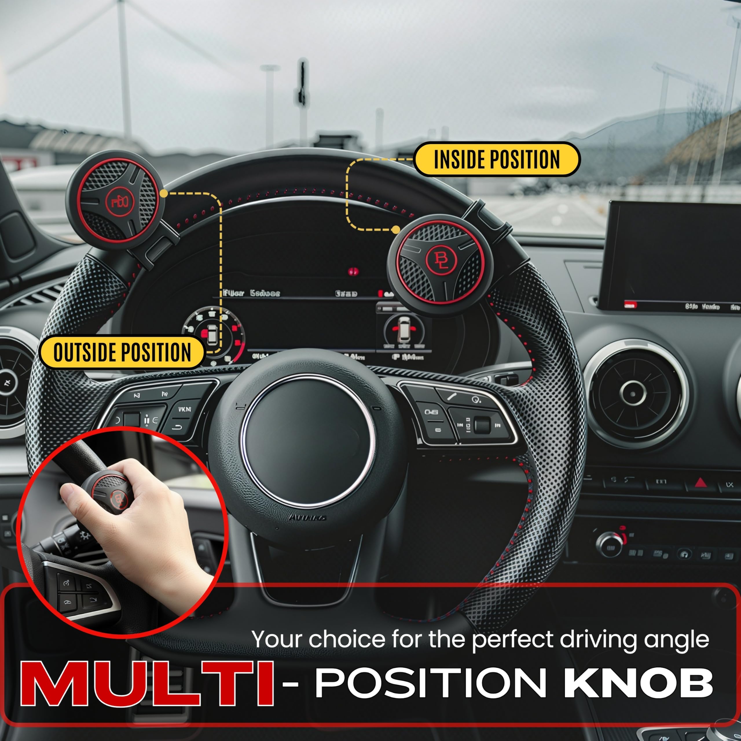 FOURING premium-silicone finish delivers comfortable, non-slip feel during steering.