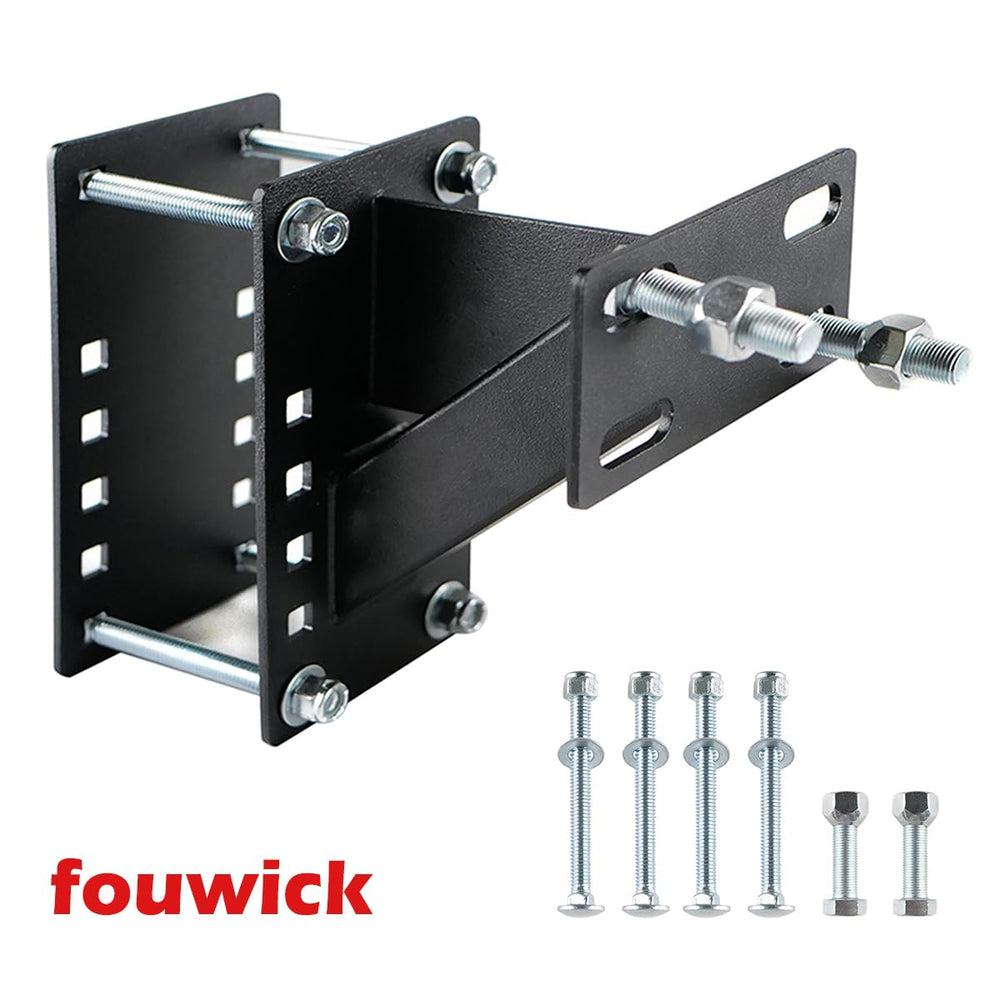 Fouwick black spare tire mount with hardware demonstrates easy tool-ready installation.