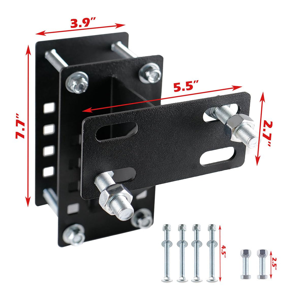 Fouwick spare tire bracket on trailer frame demonstrates rugged support for heavy wheels.