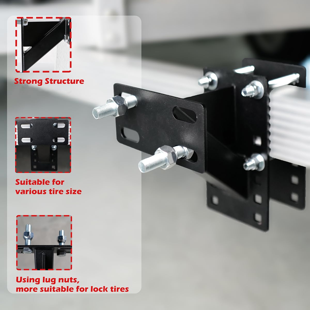 Fouwick spare tire carrier up to 150 lbs supports larger wheels for heavy trips.