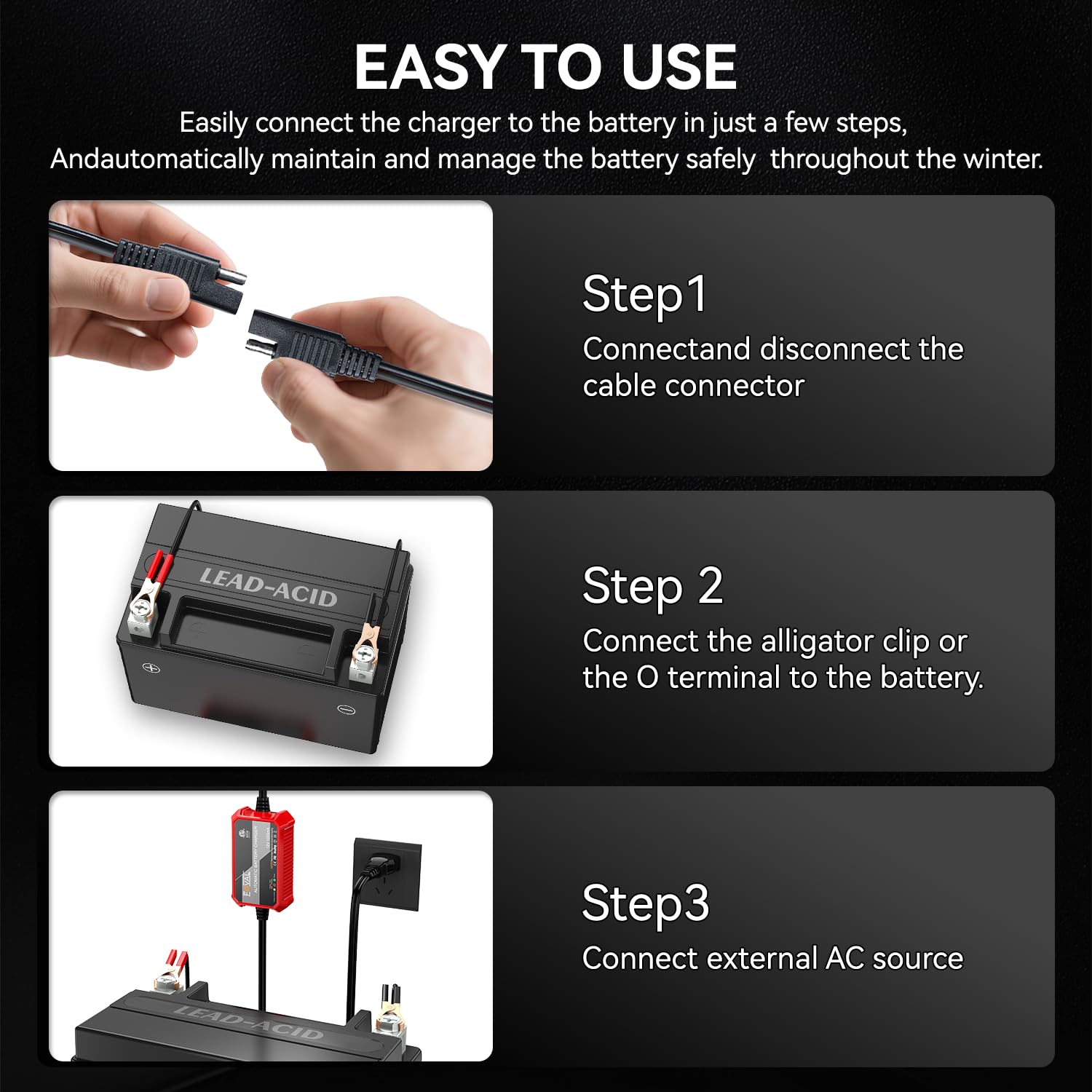 FOVAL charging cables and connector options displayed for versatile installation.