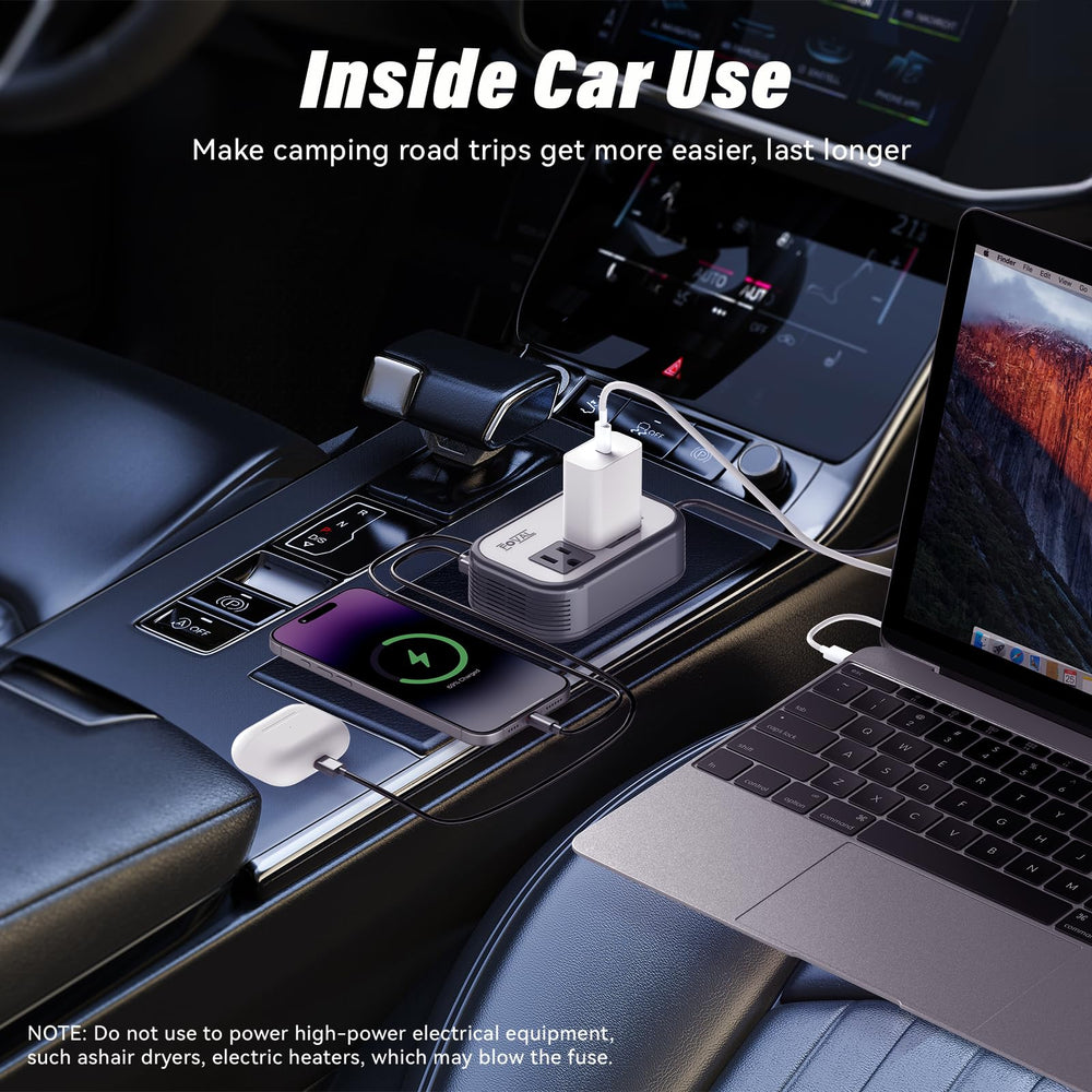 Lightweight inverter stored in the car for quick access
