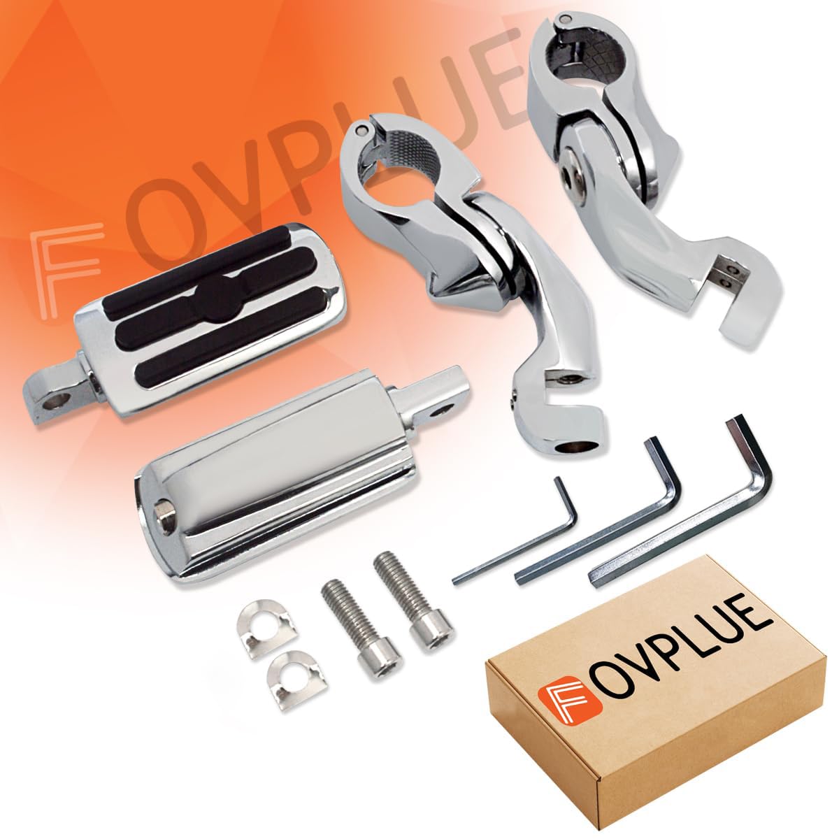 FOVPLUE chrome finish highway footpegs combining style and durability.