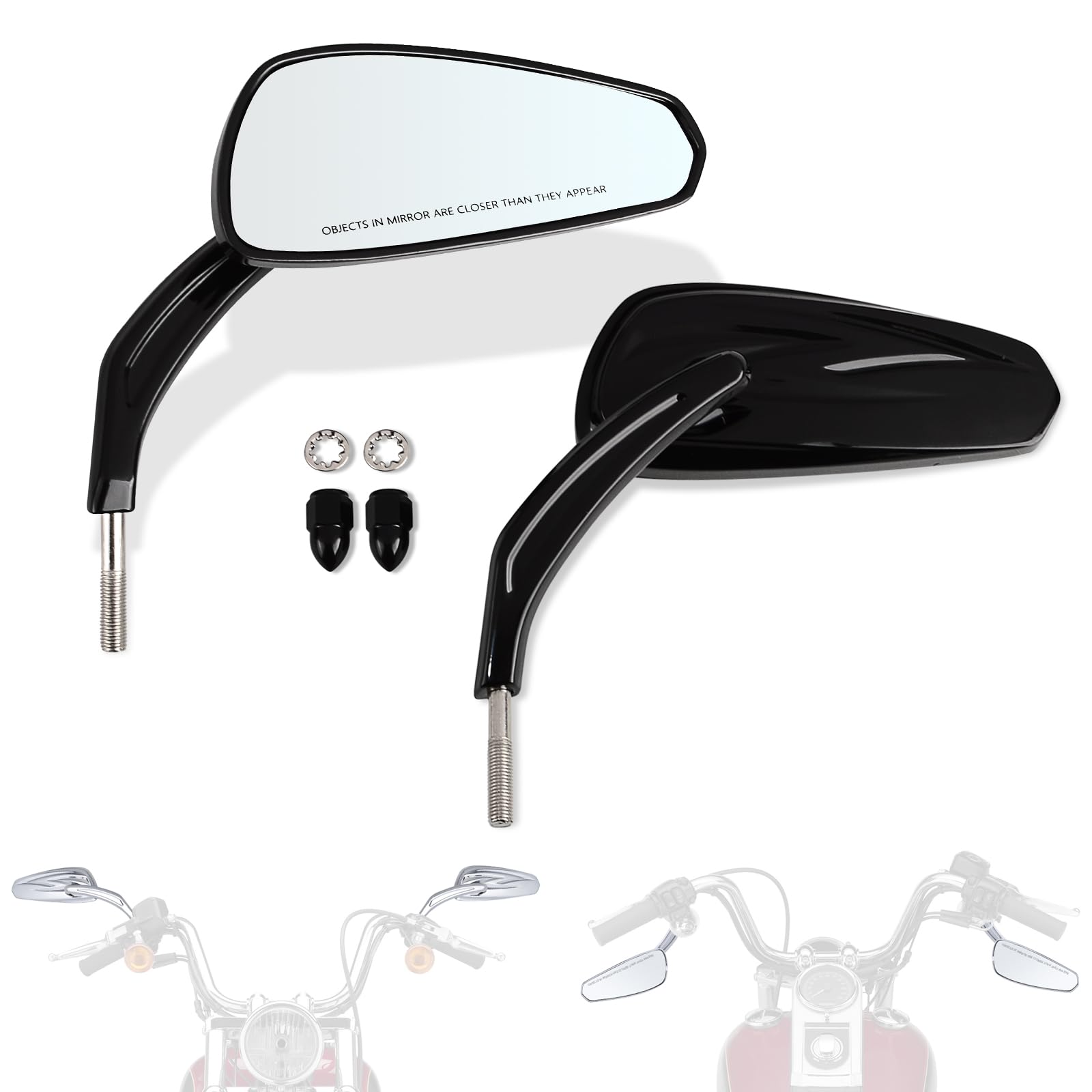 FOVPLUE handlebar mirror left in gloss black for Harley, clear rear view