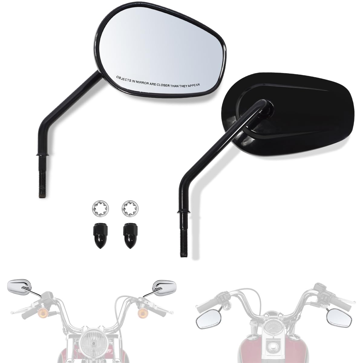 FOVPLUE left long-stem mirror improves rear visibility for Harley riders