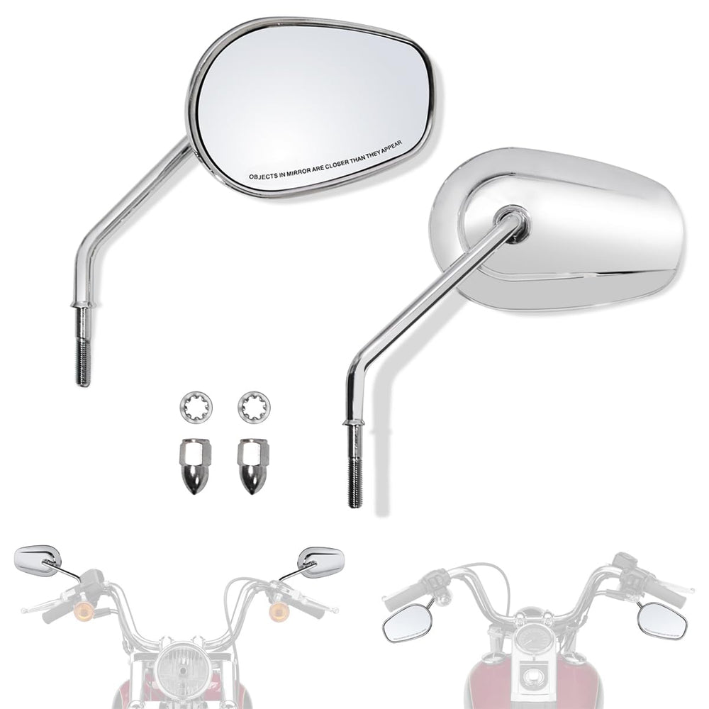 FOVPLUE left handlebar mirror with wide rear view for Harley riders.