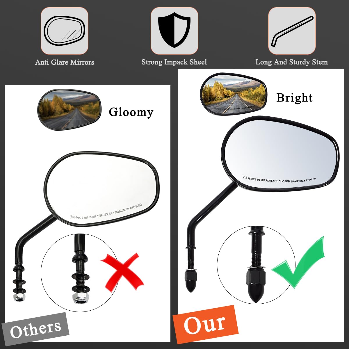 FOVPLUE Harley mirror black housing design for durability