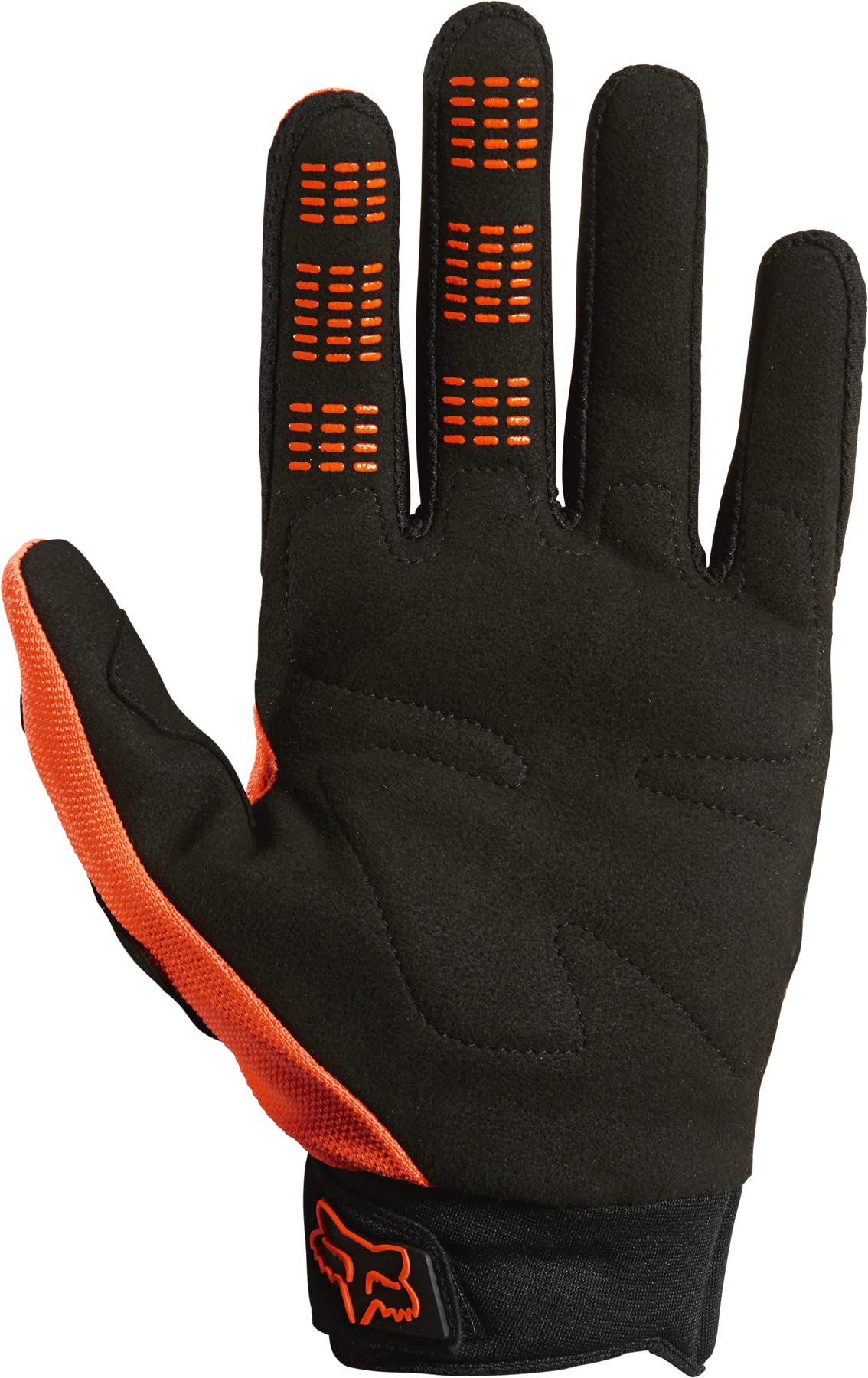 Fox Dirtpaw Glove back view in fluorescent orange showcases knuckle protection and airflow.