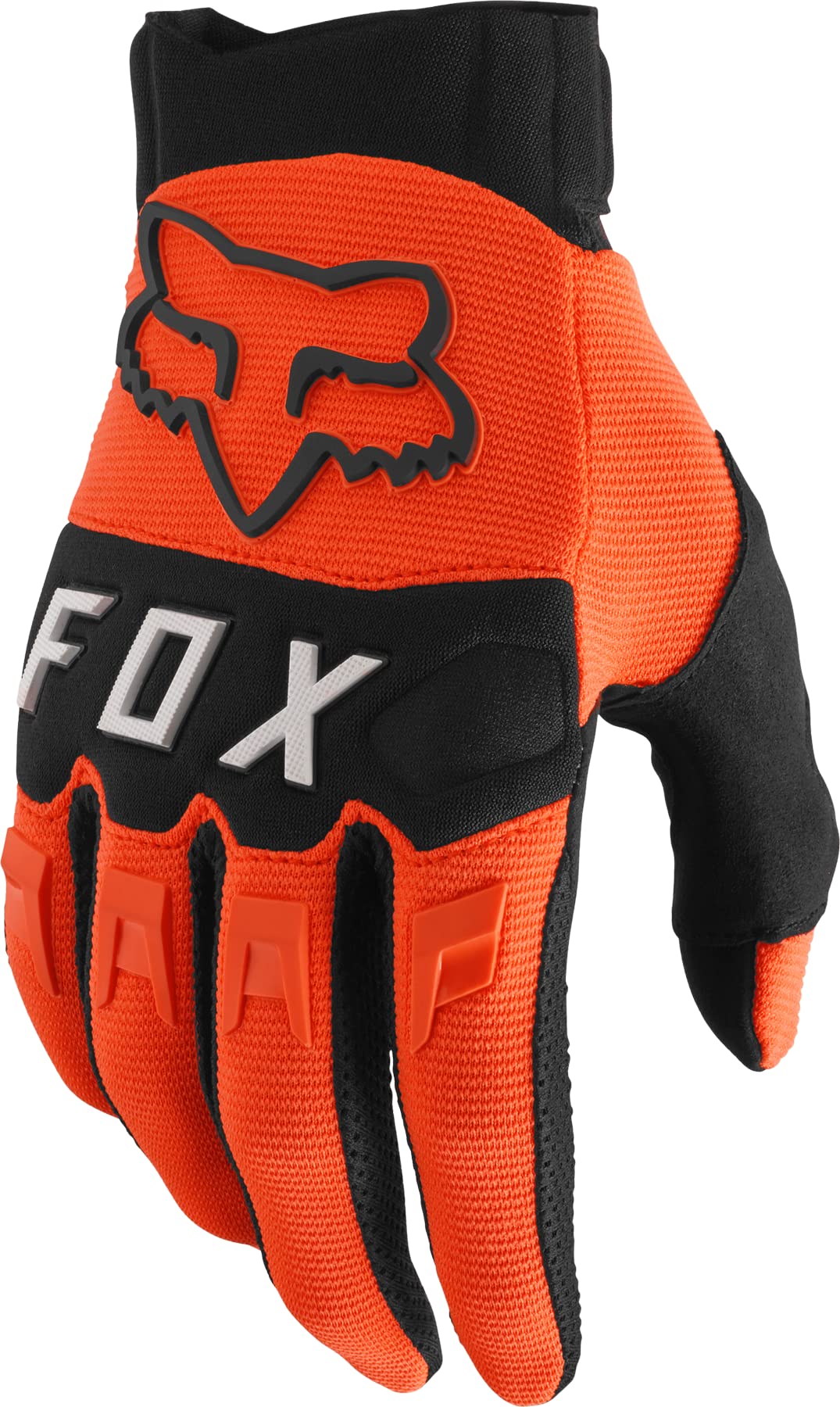 Fox Dirtpaw Glove front view in fluorescent orange offers secure grip for motocross.