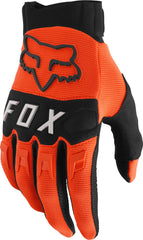 Fox Dirtpaw Glove front view in fluorescent orange offers secure grip for motocross.