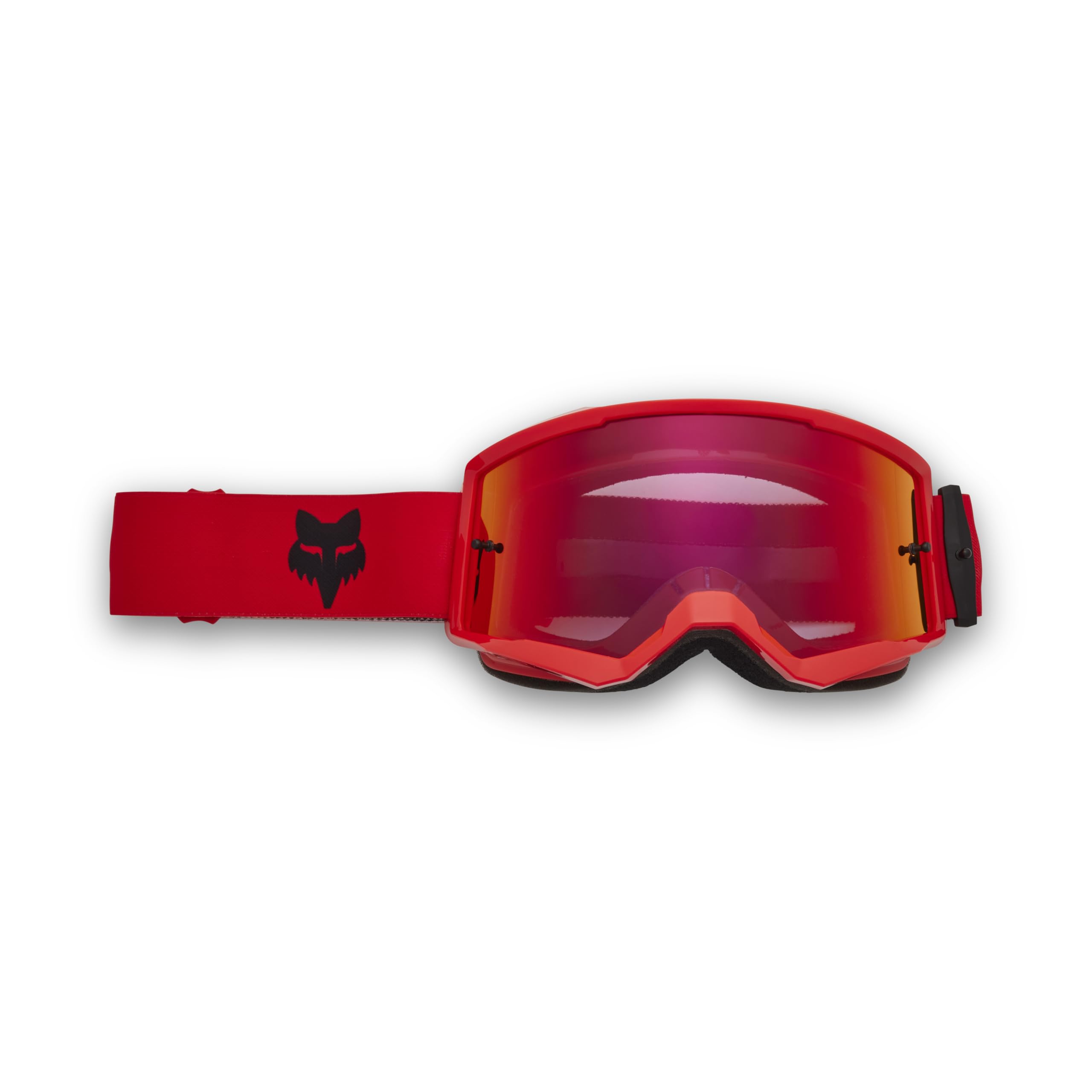 Fox Racing Main Goggle with fluorescent red spark offers wide viewport for clear dirt-track vision
