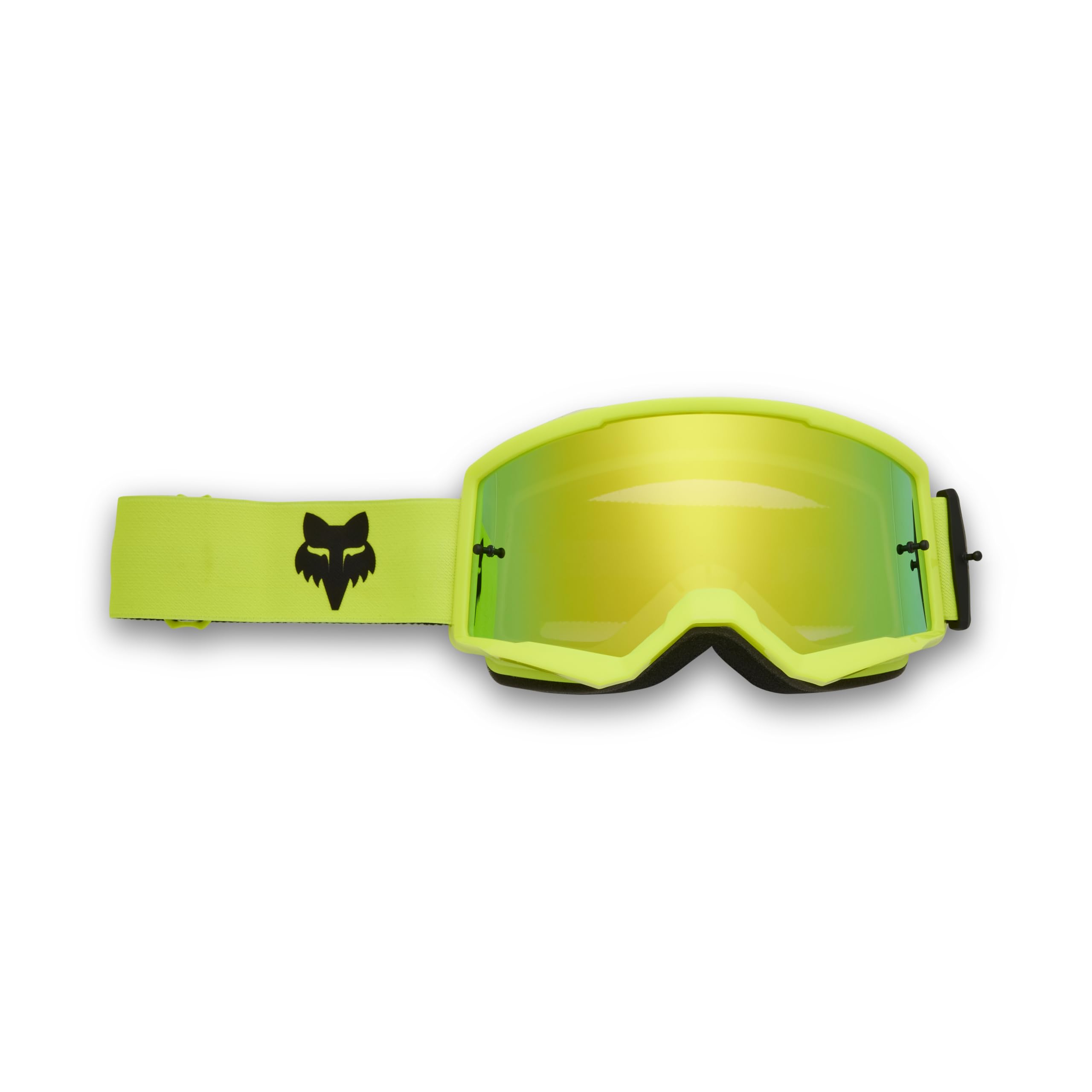 Fox Racing Main Motocross Goggle with Fluorescent Yellow Spark provides a wide viewport and UV protection.
