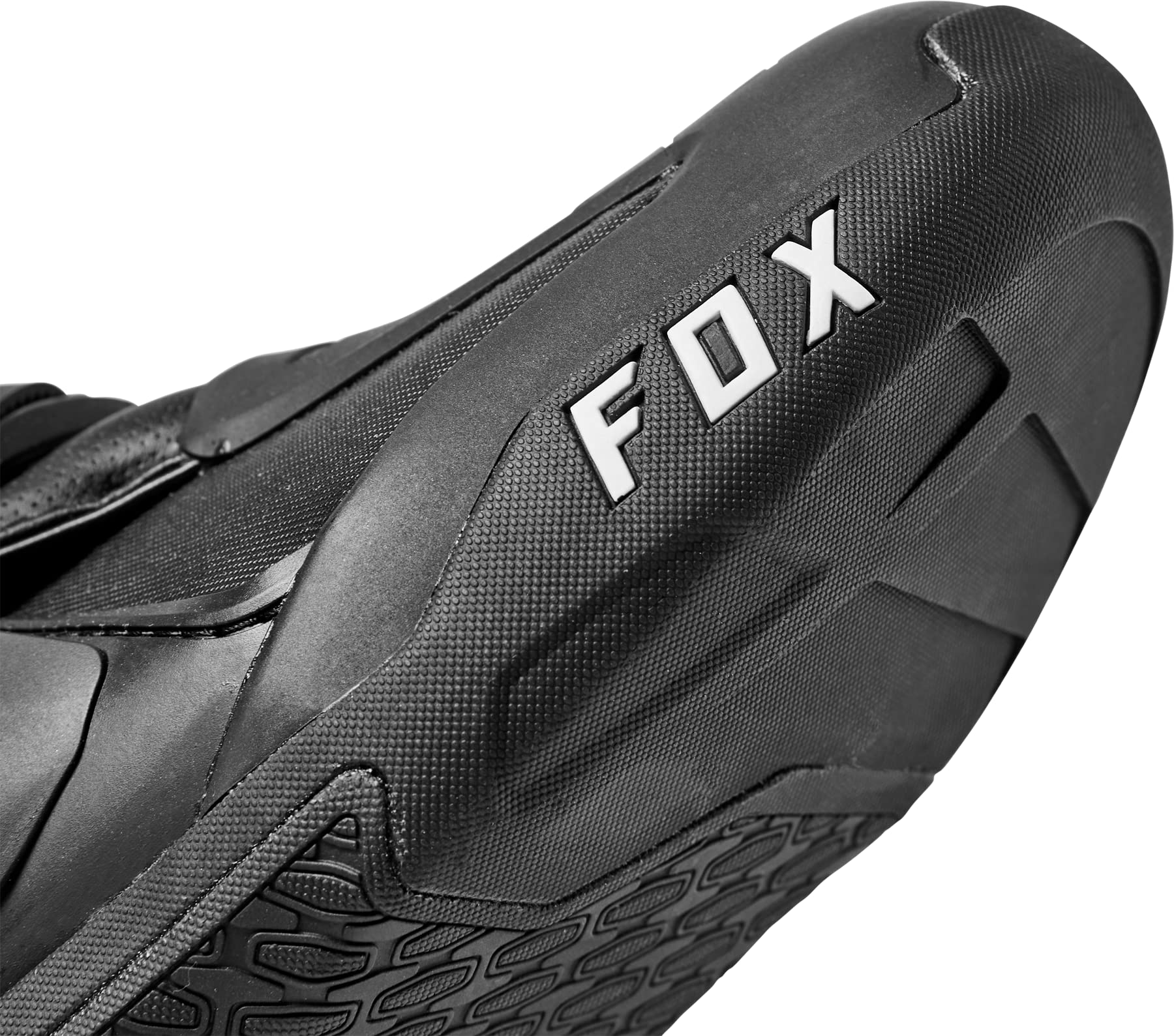 Fox Racing Motion boots buckle closure close-up shows four-buckle security.