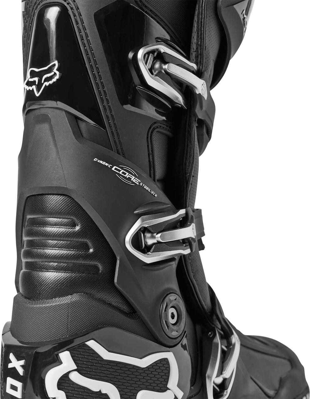Fox Racing Motion boots sole traction close-up demonstrates grip on footpegs.