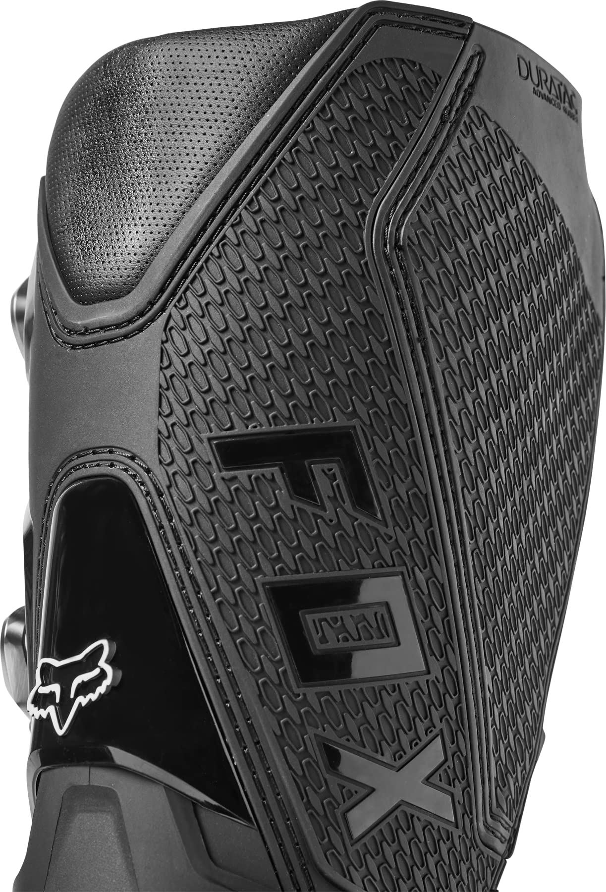 Fox Racing Motion boots toe cap close-up aids safe shifting and toe protection.