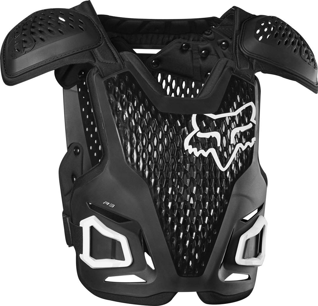 Fox Racing R3 chest guard front view for breathable protection against roost and debris.