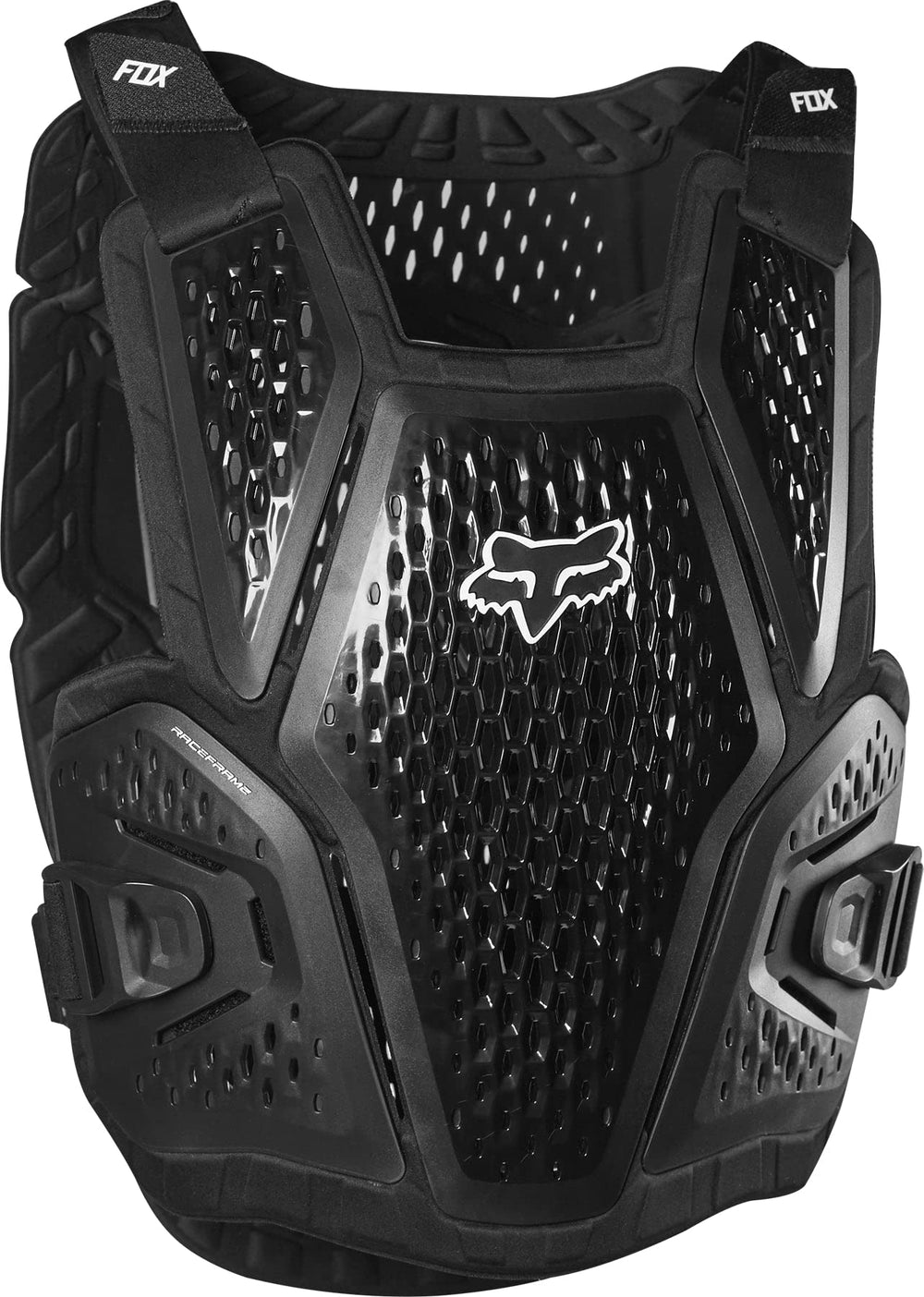 Fox Racing Raceframe Roost chest guard with ventilated design for comfortable motocross riding.