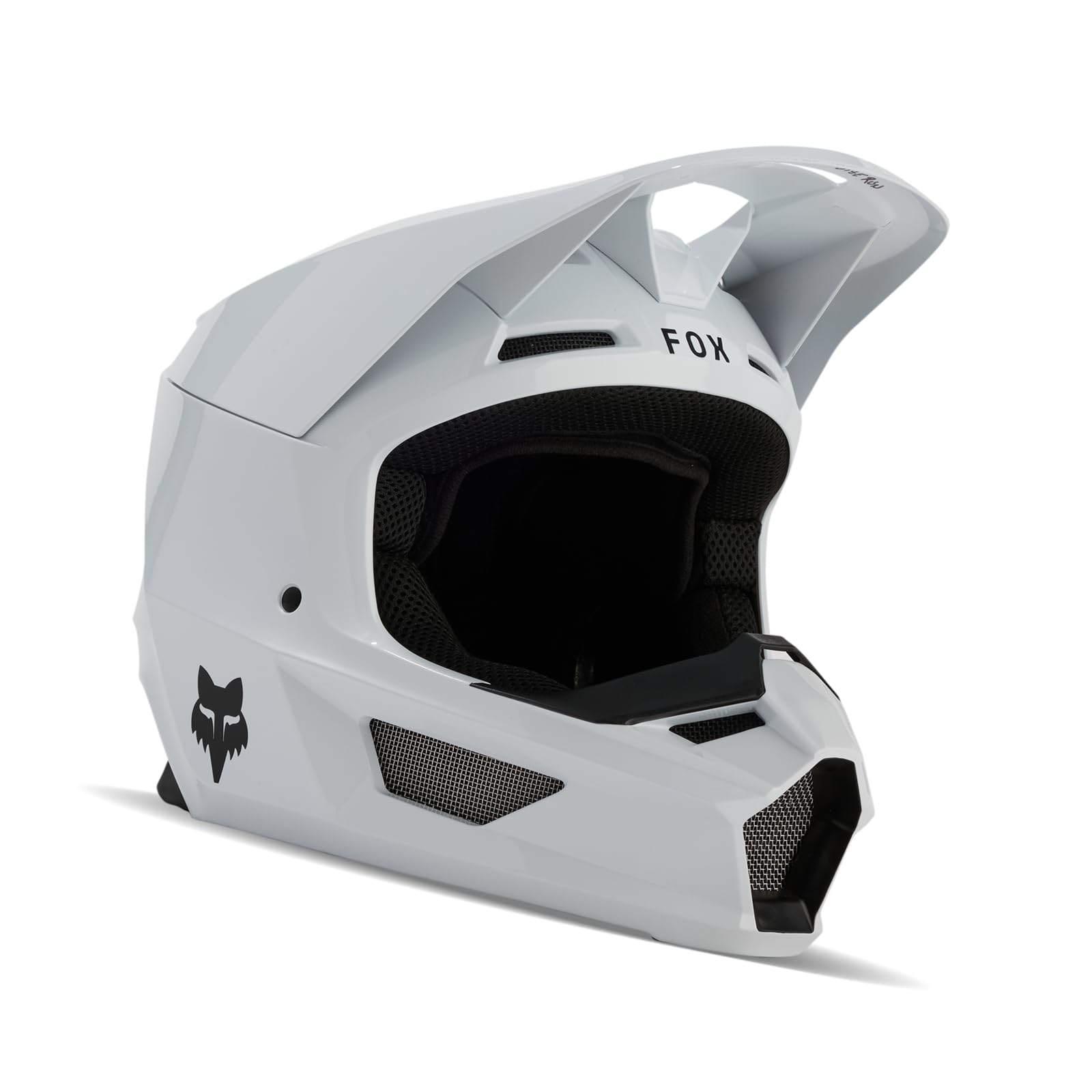 Fox Racing V Core MIPS helmet front view in matte white with protective shell and airflow.