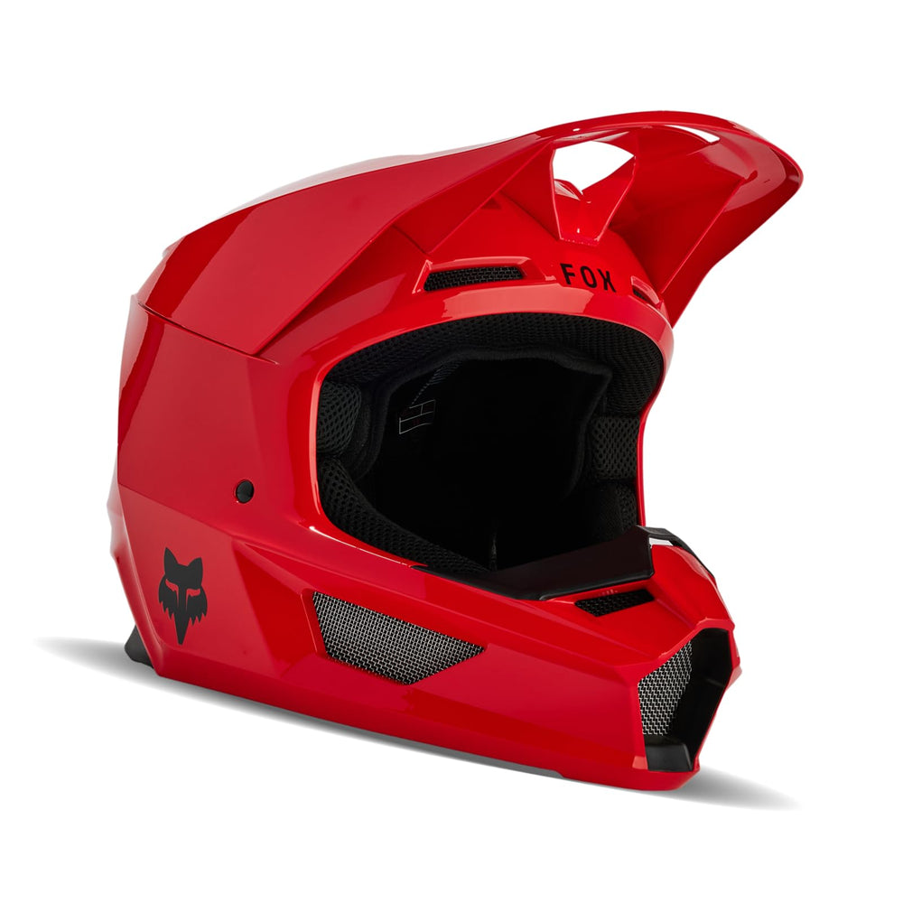 Fox Racing V Core MIPS helmet front view showing secure fit and red finish