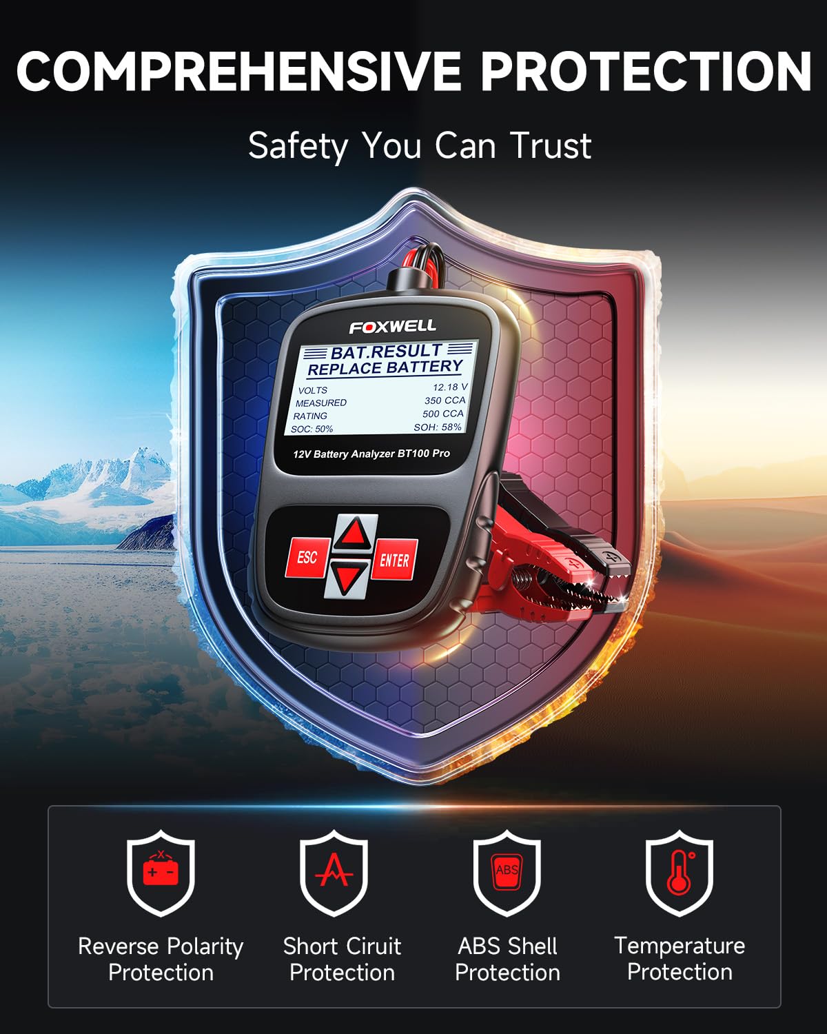 FOXWELL BT100 PRO used outdoors for quick pre-trip checks.