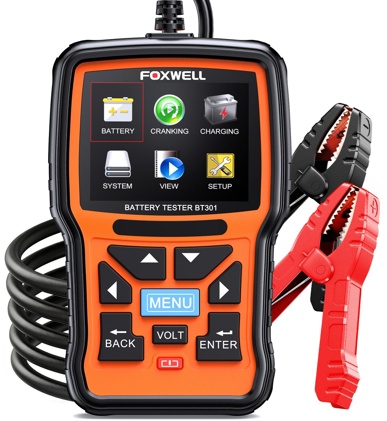 FOXWELL BT301 battery tester in use for quick health check.