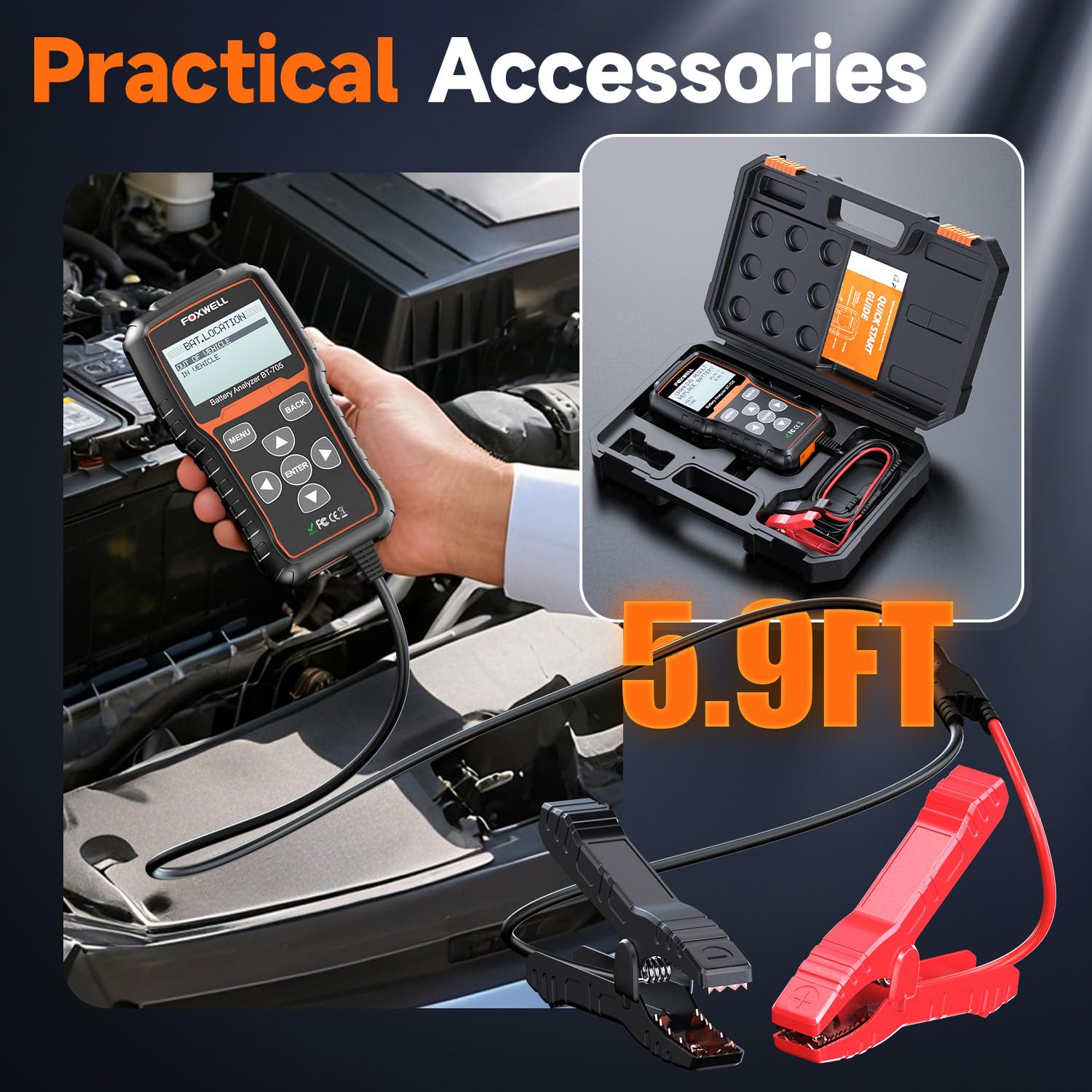 FOXWELL BT705 compatible with flooded, AGM, GEL, and EFB types
