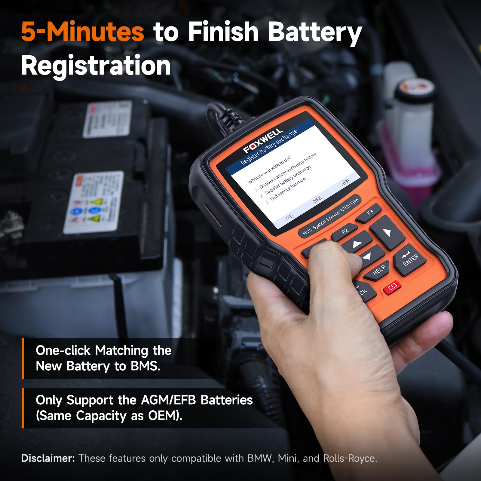 NT510 Elite battery registration in minutes helps match new batteries.