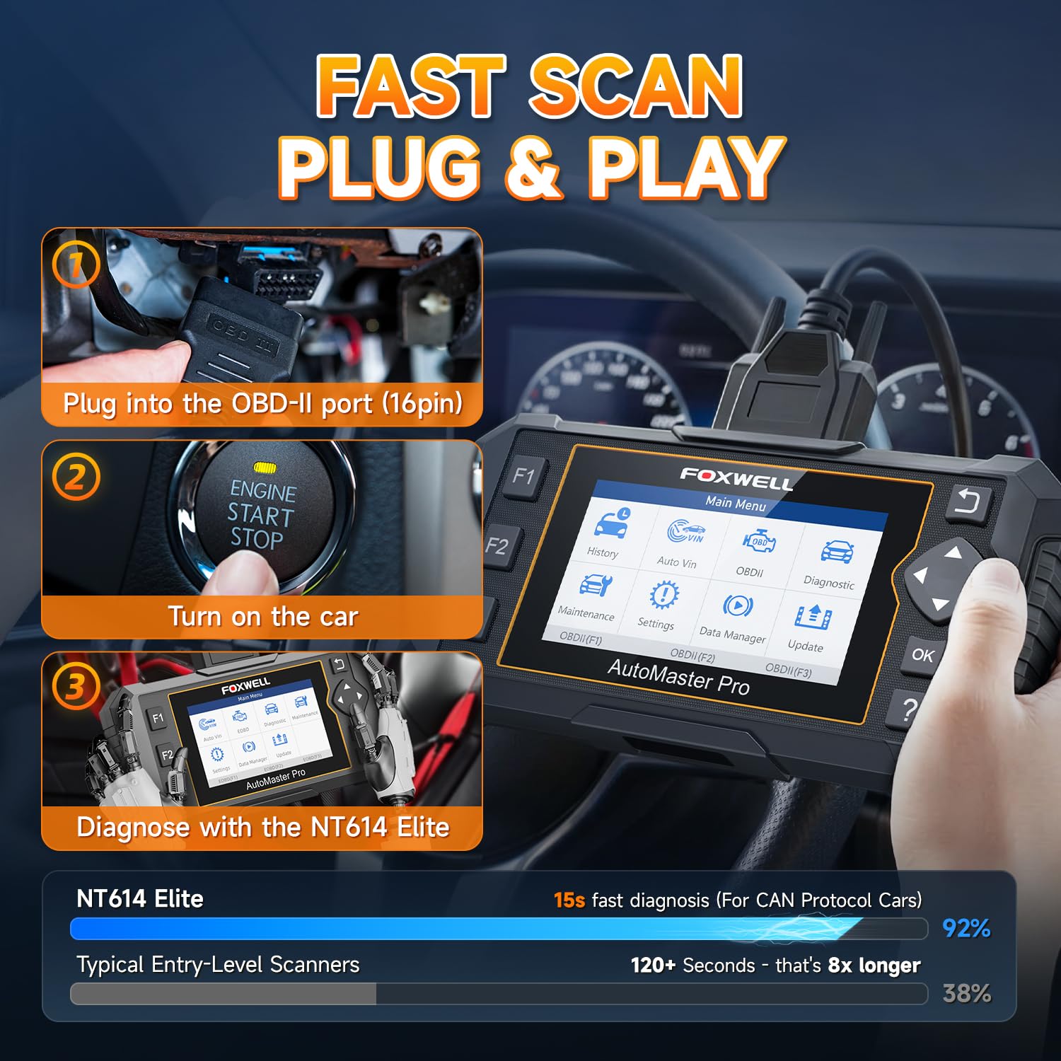 FOXWELL NT614 Elite on-screen DTC library explains fault codes