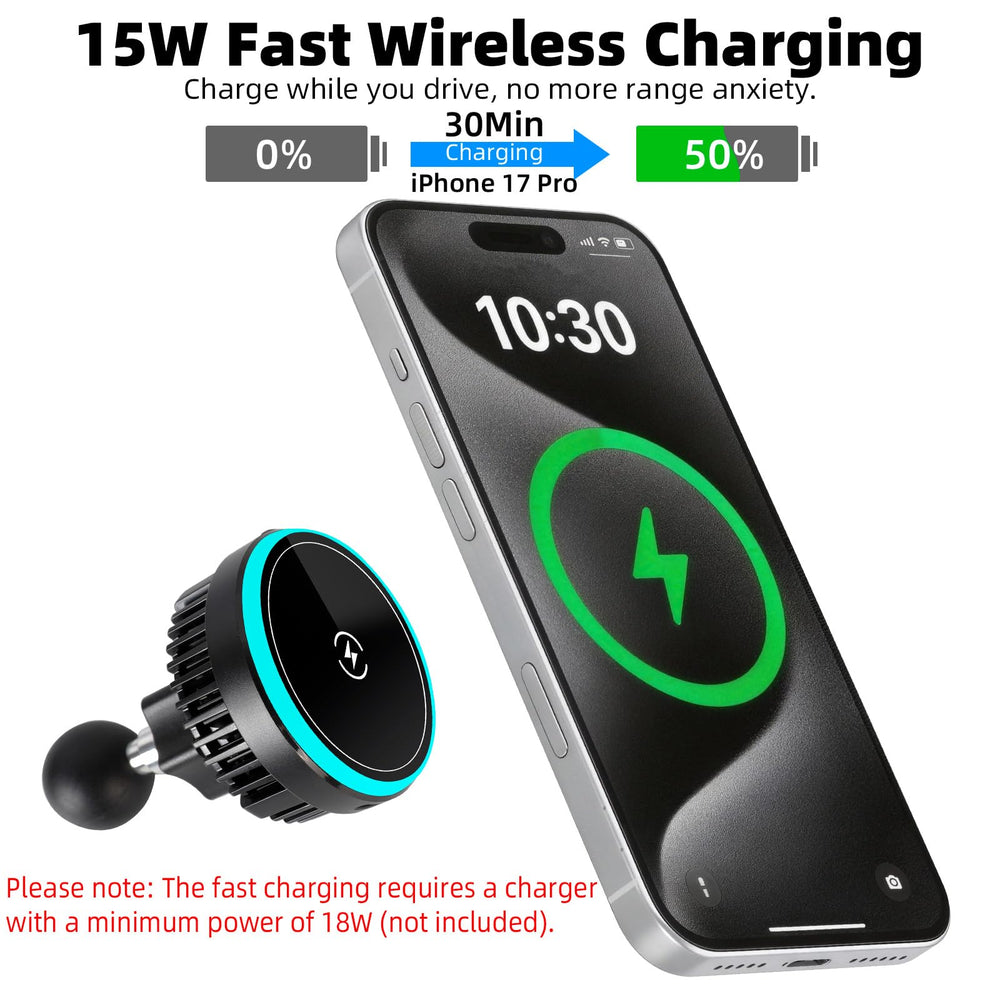 Charger head rotates 360 degrees for flexible viewing angles.