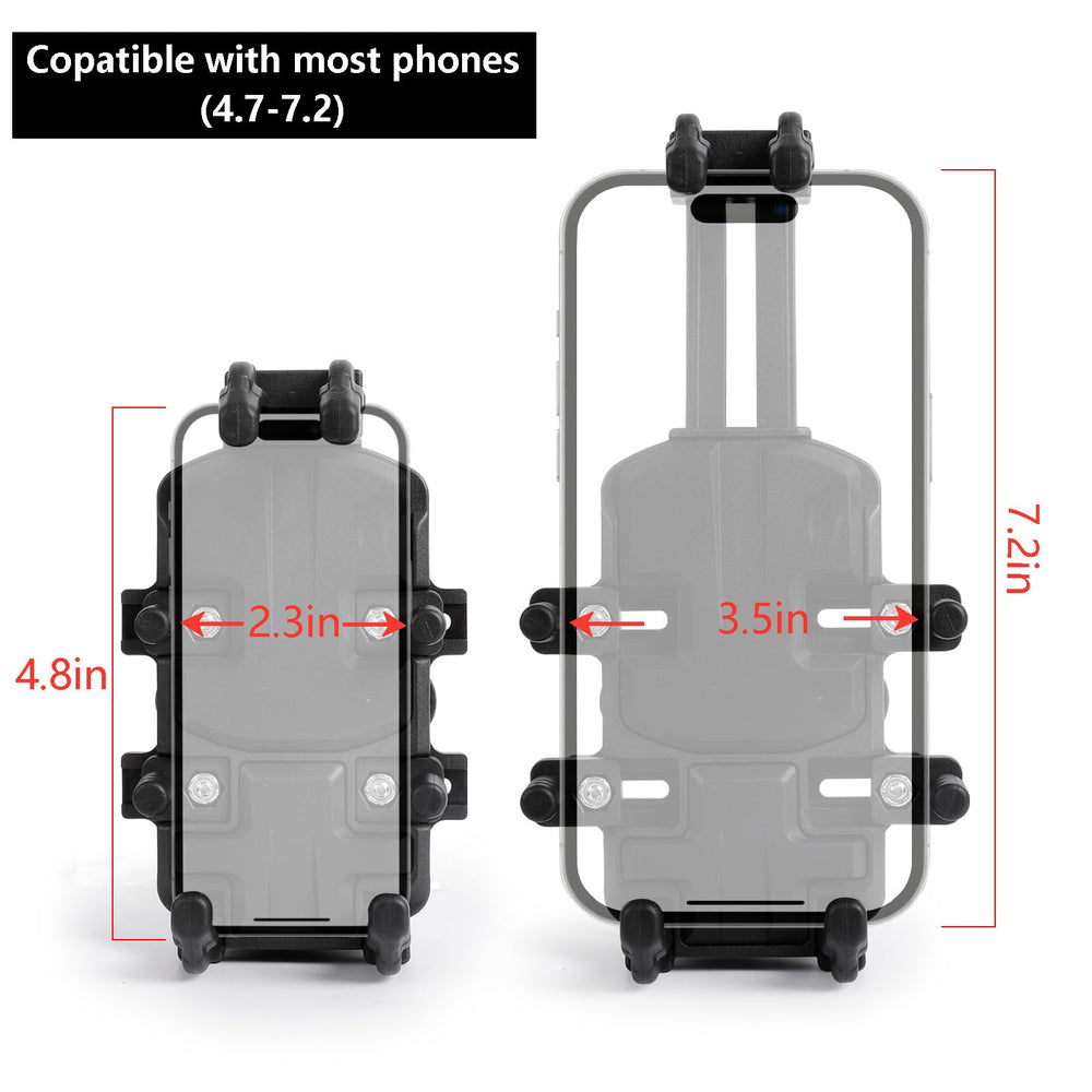 FPN universal fit supports 4.7–7 inch screens on motorcycle tank