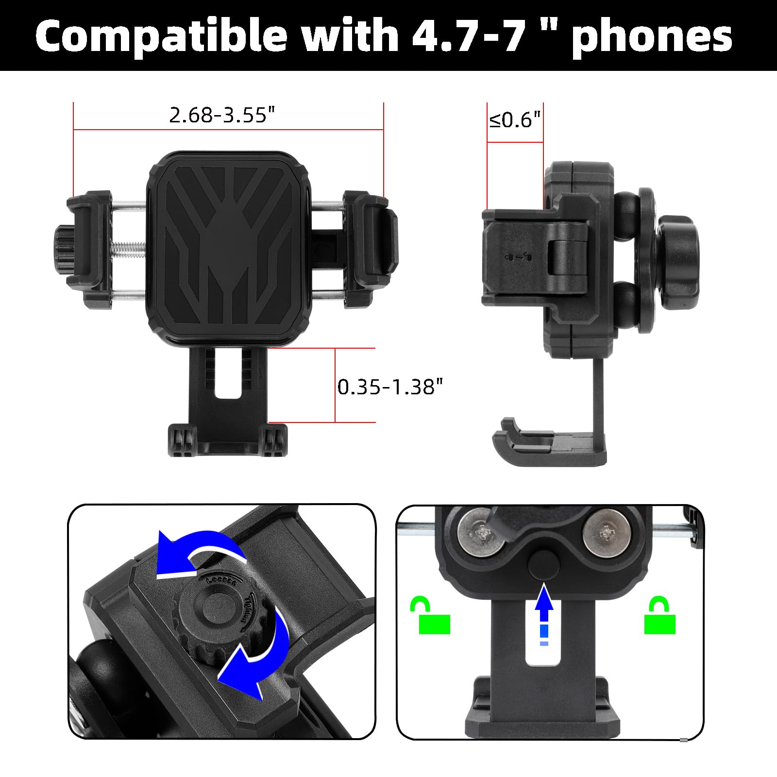 Rugged rubber-coated magnets protect the bike finish while securing the phone.