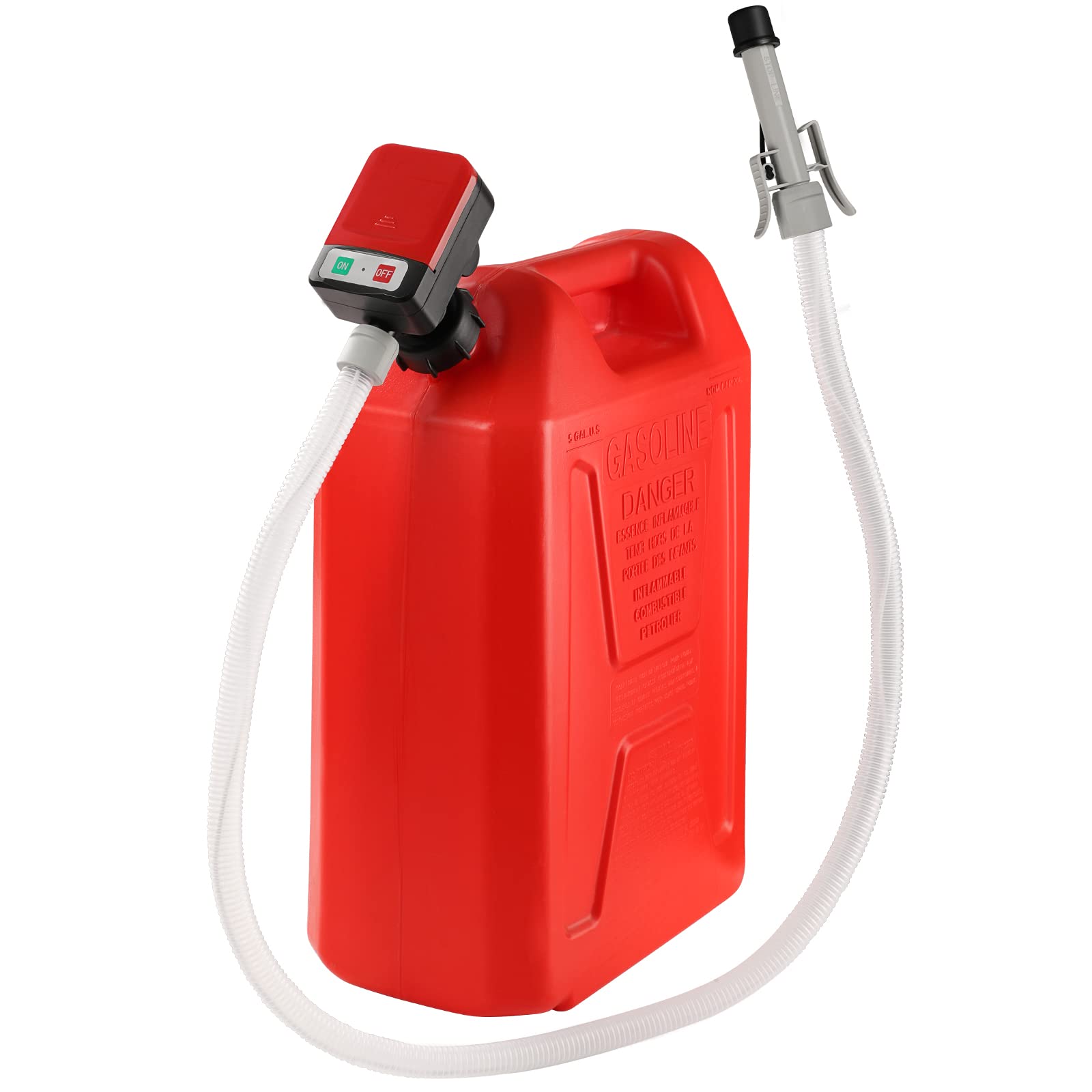 FPOWER fuel transfer pump side view highlights portable design for on-the-go refueling.