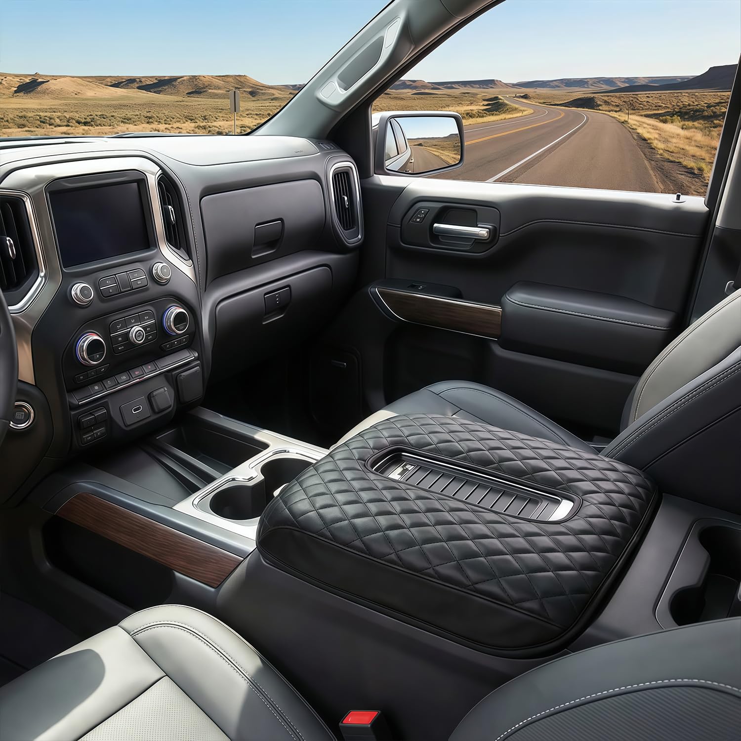 Diamond-quilted cushion adds premium feel and armrest comfort during trips.